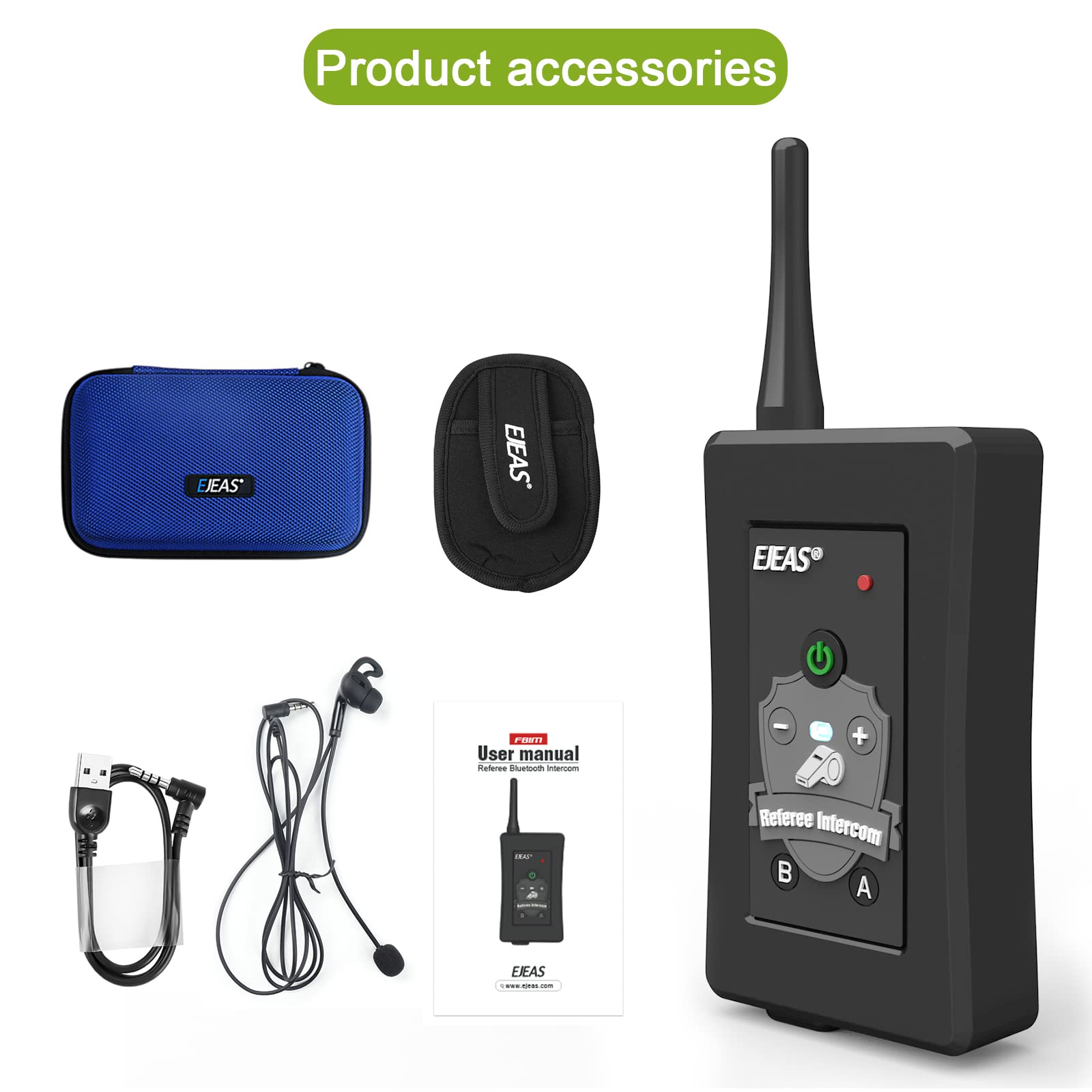 EJEAS FBIM Professional Referee Bluetooth Headset - 4-Way Wireless Communication System with 1500m Range, IP65 Waterproof & CVC Noise Cancellation for Coaches, Trainers, Security Personnel | Ideal for Sports Officiating, Team Training, and Event Security