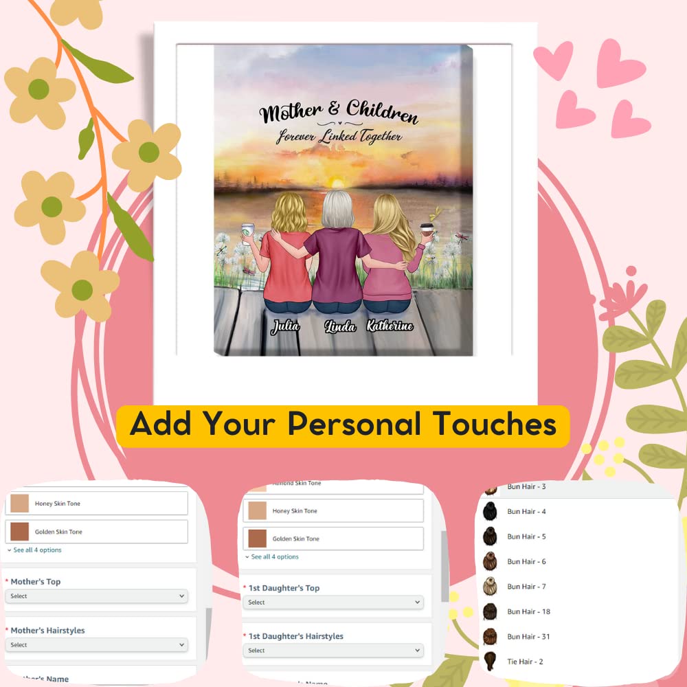Custom Mom Wrapped Canvas - Personalized Mother Daughter Gift with Name & Design - Unique Mother's Day, Christmas & Birthday Present - Heartwarming Art for Home Decor & Special Occasions