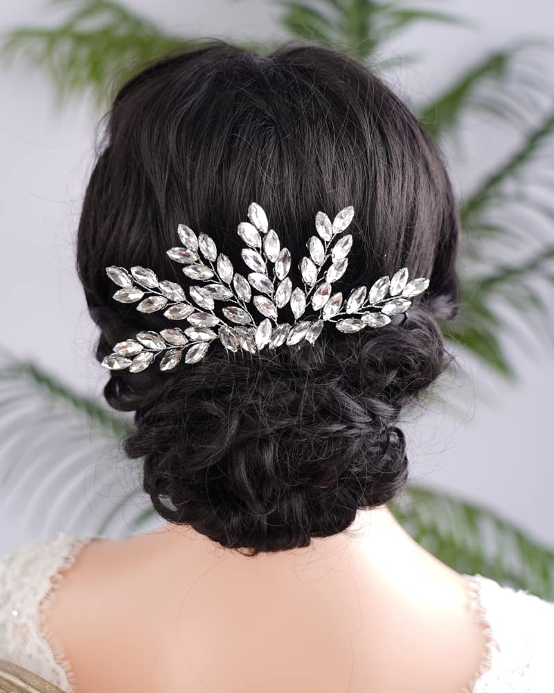 Kercisbeauty Wedding Bridal Crystal Hair Comb - Rhinestone Gem Hair Barrette - Sparkly Hair Jewelry for Brides - Boho Hair Accessories (Silver) | Perfect for Weddings, Prom, Parties & Special Occasions