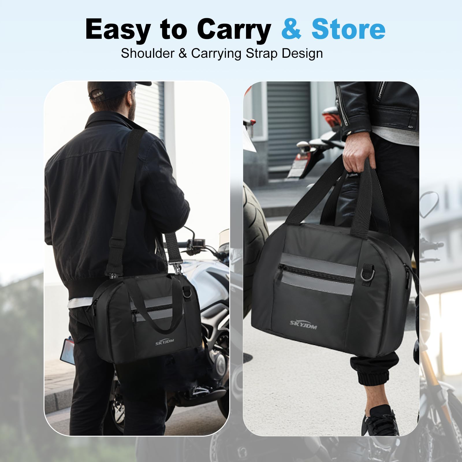 Waterproof Motorcycle Helmet Storage Bag with Pockets & Adjustable Strap - Soft Rubber Zipper & Reflective Strip - Compact Powersports Gear Organizer for Riding, Travel & Motorcycle Storage