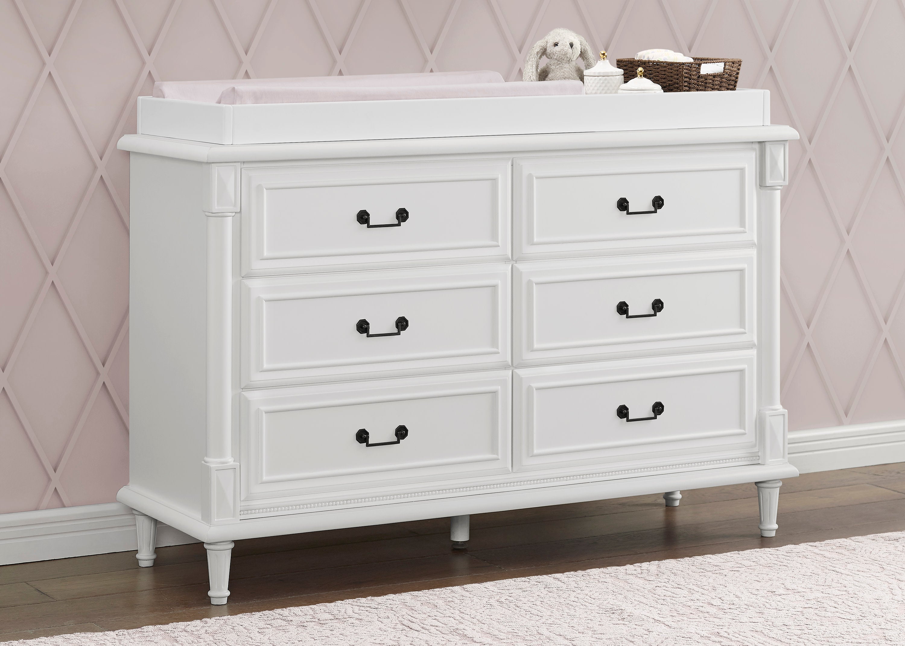 Juliette 6-Drawer Baby Dresser with Changing Table Top | Sturdy Nursery Storage with Interlocking Drawers | Perfect for Baby Room Organization & Diaper Changing Station