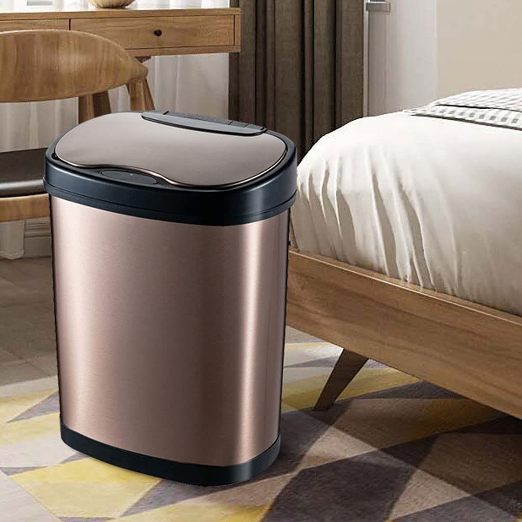 Automatic Sensor Trash Can - 12L Stainless Steel Smart Garbage Bin with Motion Sensor for Kitchen, Bathroom, Bedroom & Living Room | Touchless Operation, Odor Control, Modern Gold Design for Home & Office Use