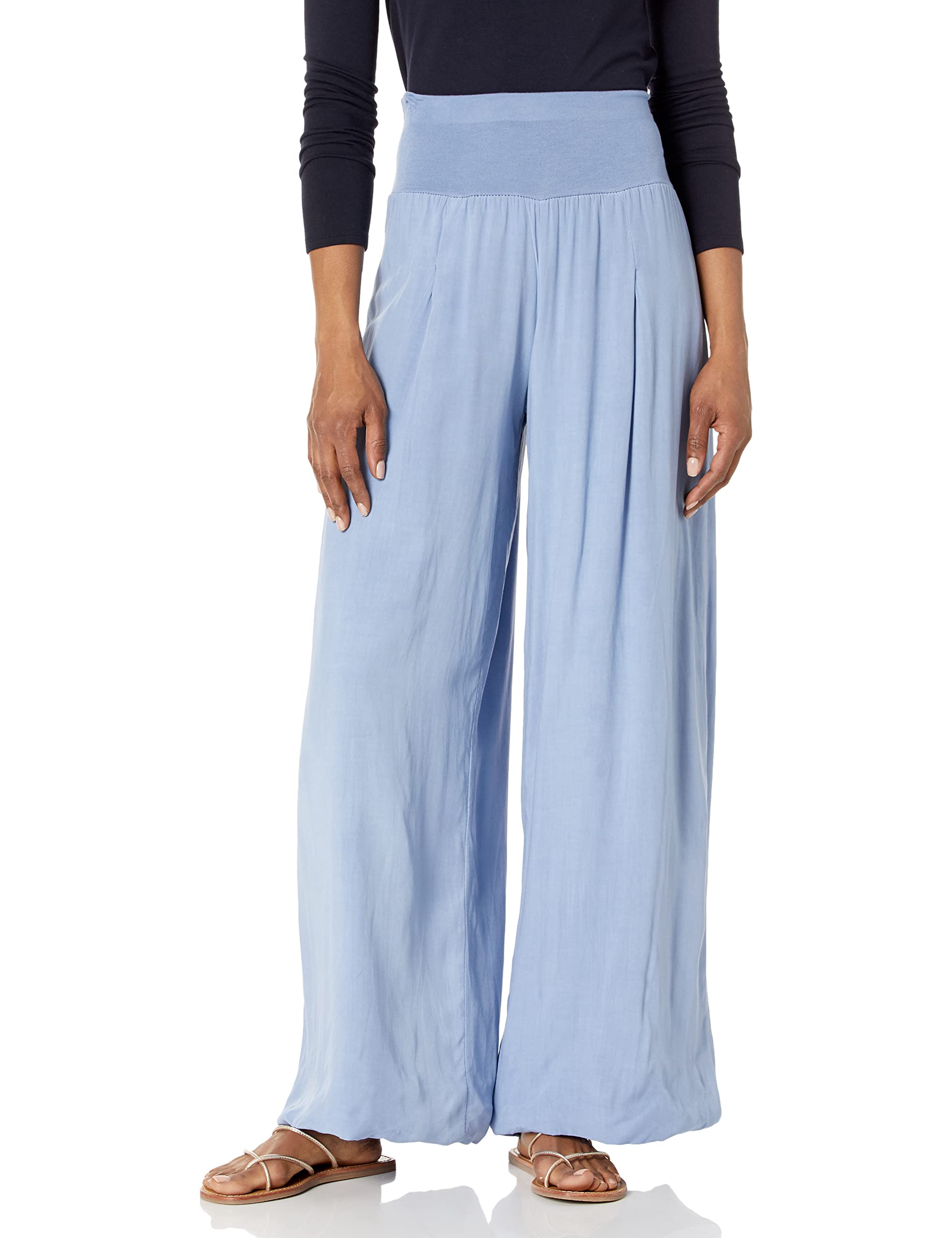 Italian Made Women's Elastic Waist Wide Leg Palazzo Pants - Comfortable & Stylish Maxi Pants for Work, Travel & Casual Wear