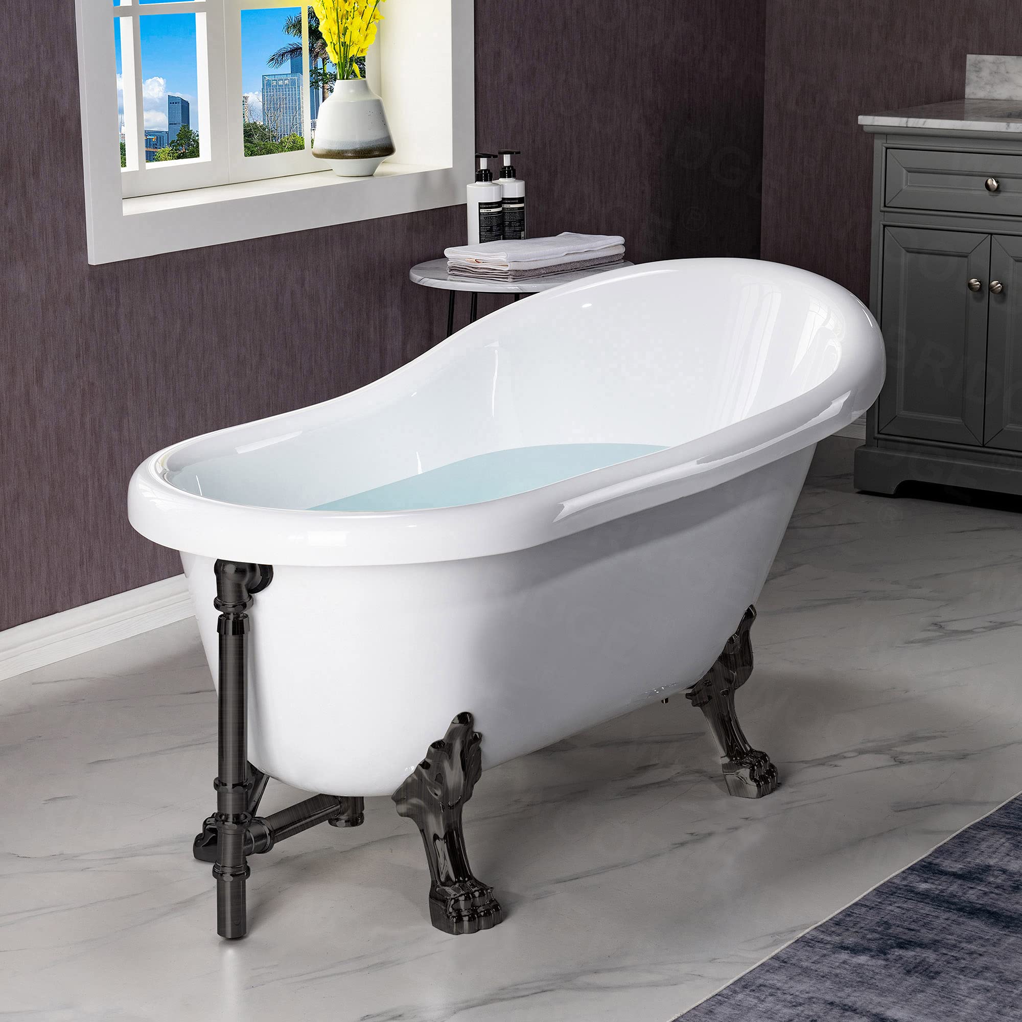 WOODBRIDGE B0021 Oil Rubbed Bronze Bathtub with ORB Feet & Drain - Freestanding Soaking Tub for Luxury Bathroom & Spa Relaxation