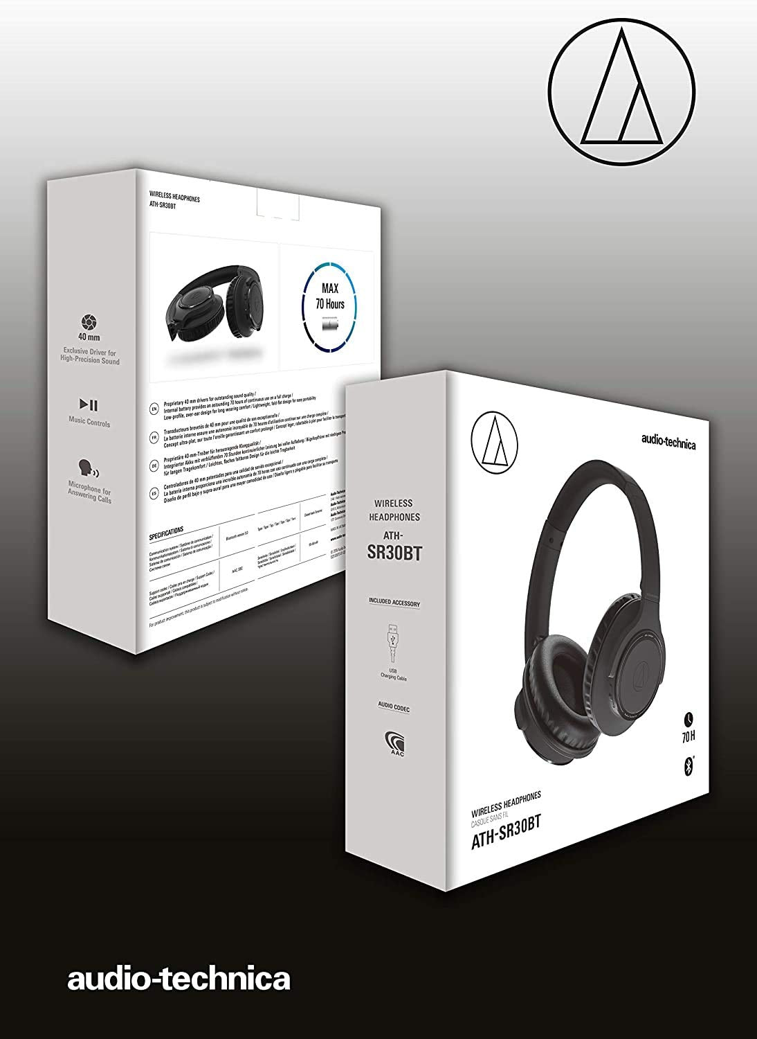 Audio Technica ATH-SR30BT Wireless Bluetooth Headphones with 40mm Drivers & 70-Hour Battery Life - Perfect for Travel, Commuting & Home Listening
