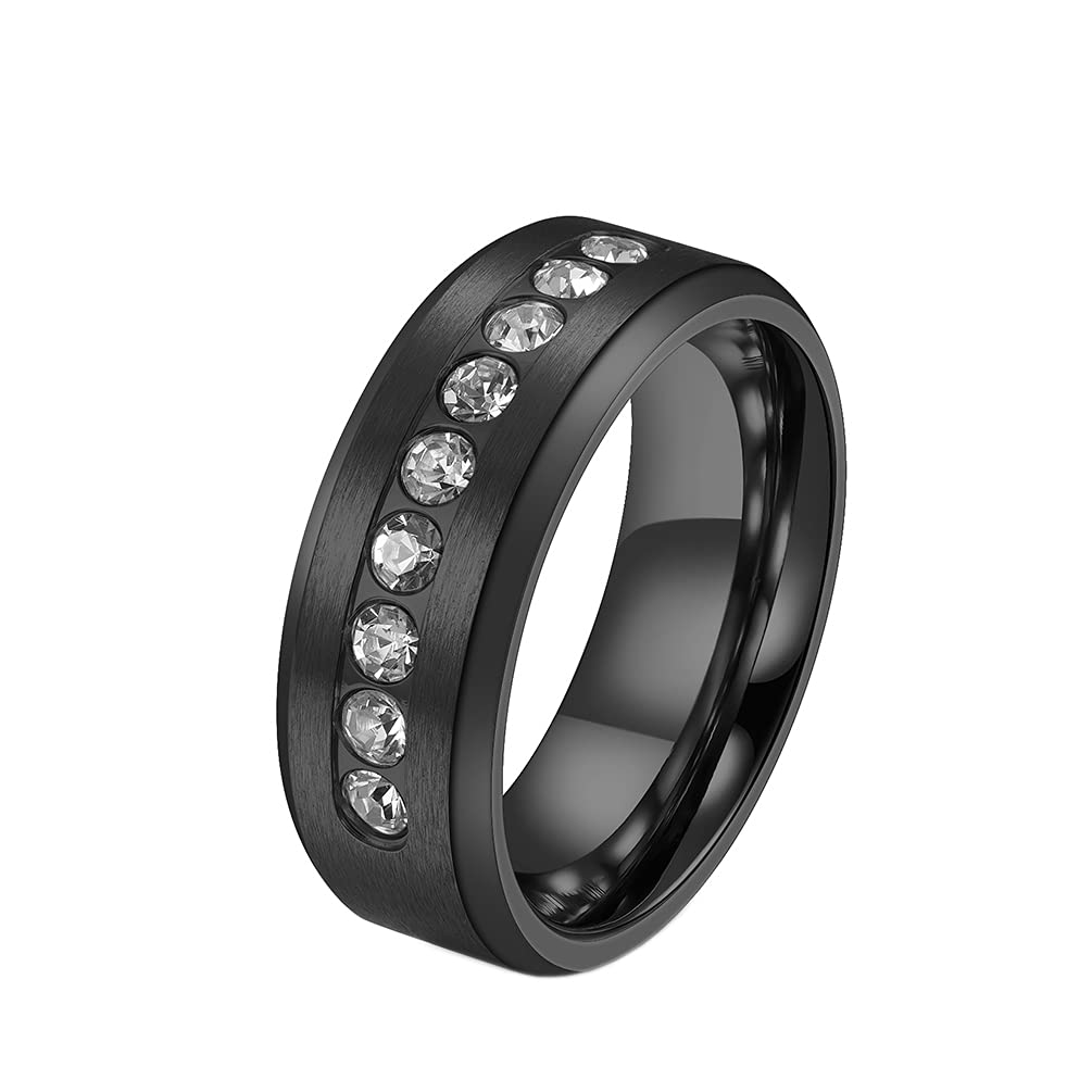 HIJONES Men's Stainless Steel Cubic Zirconia Ring - Elegant CZ Wedding Band, Engagement & Promise Ring for Him - Perfect for Anniversaries, Proposals & Special Occasions