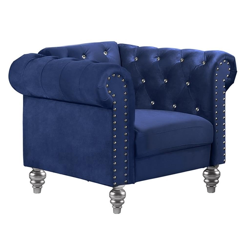 Emma Velvet Chesterfield Style Chair with Crystal Button Tufts - Royal Blue Classic Furniture for Living Room, Office & Lounge | Elegant Home Decor & Comfortable Seating