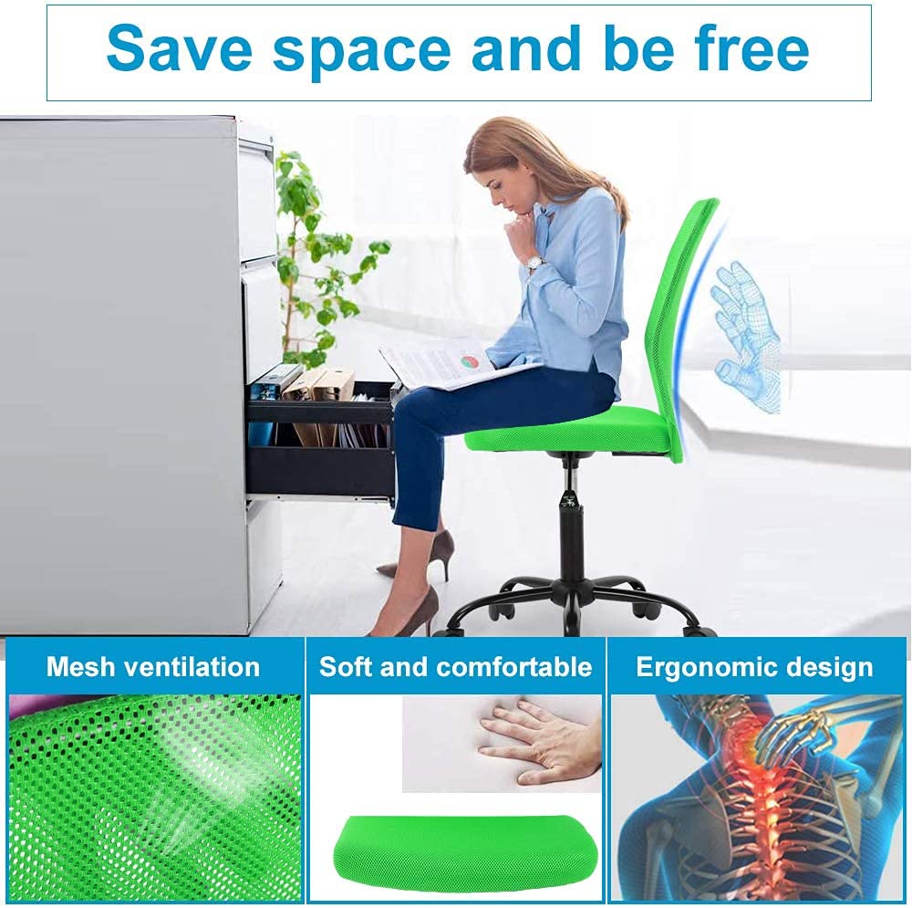 Ergonomic Home Office Chair - Adjustable Height Mesh Computer Desk Chair with Mid Back Support, No Armrest Modern Task Chair for Students & Professionals - Ideal for Small Office, Study Room & Workspace - Green