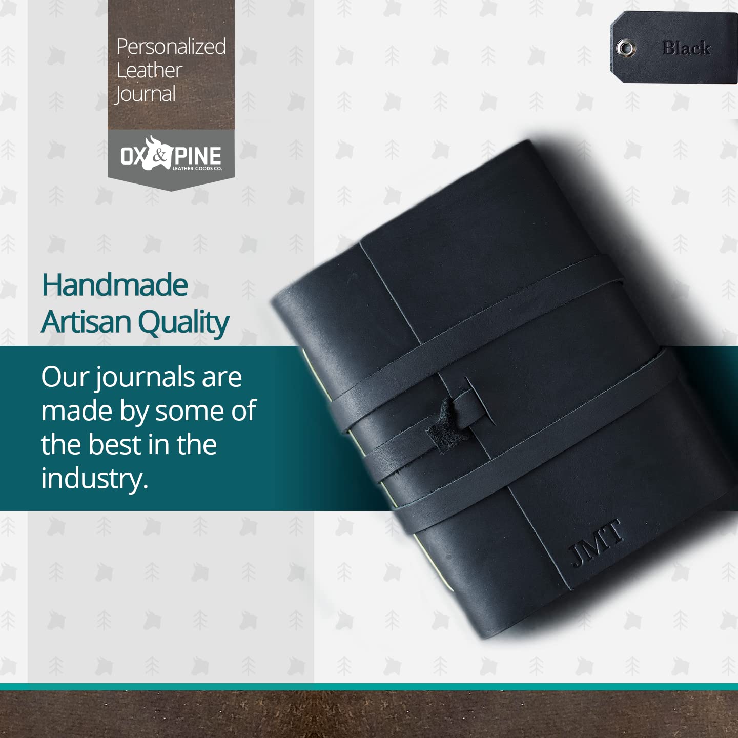 Ox & Pine Personalized Leather Journal - Handmade Full Grain Leather Notebook for Writing & Sketching - 6x8 Unlined Dark Brown - Perfect Gift for Writers, Artists & Travelers