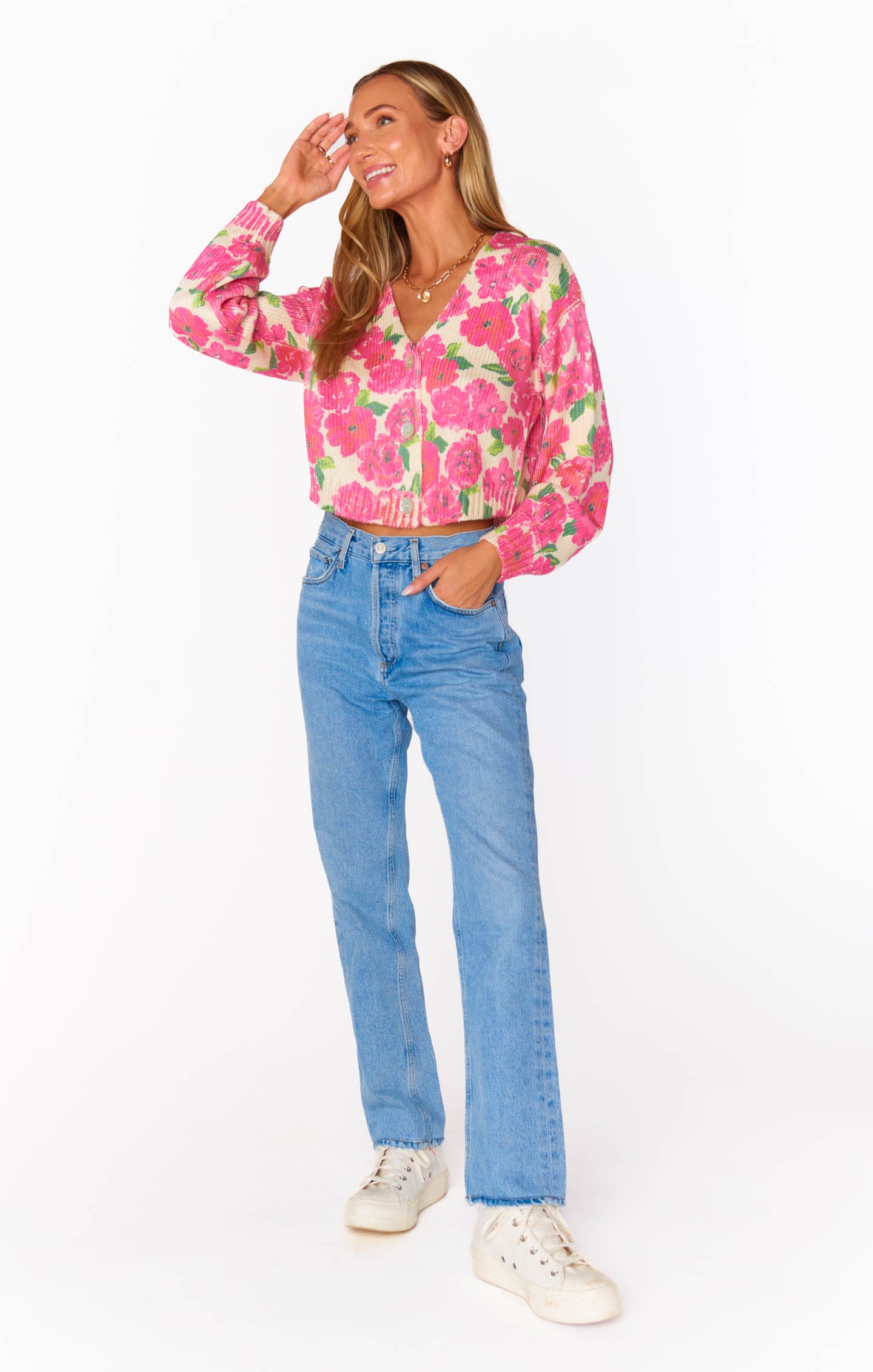 Clemmie Cardi - Pink Floral Knit Cardigan for Women | Elegant Lace Soiree Sweater | Perfect for Date Nights & Spring Outfits