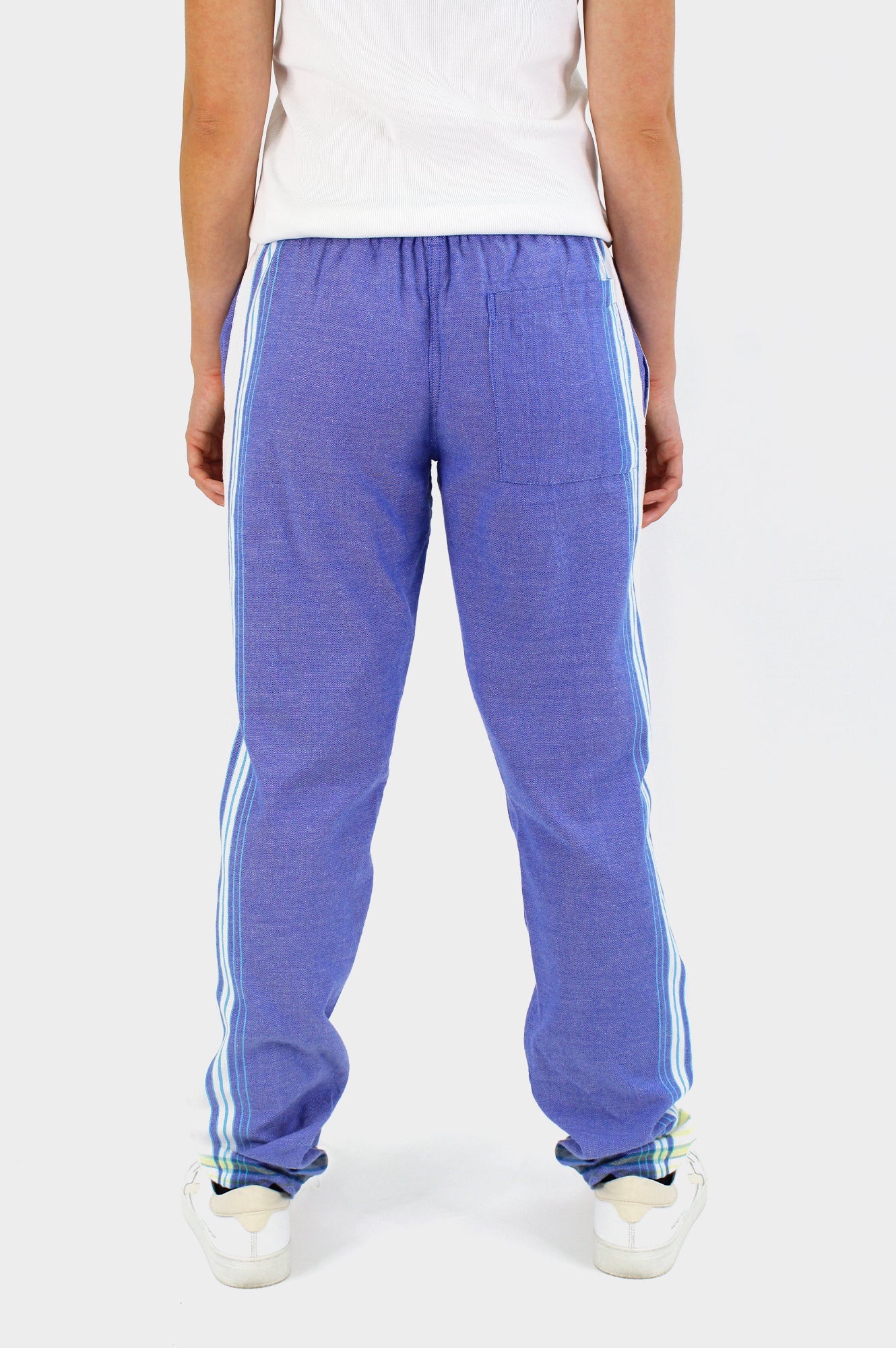 Unisex Kikoy Pants - Comfortable Cotton Drawstring Trousers in Denim Blue & White | Perfect for Beach, Yoga, and Casual Wear