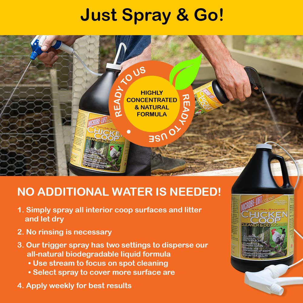 MICROBE-LIFT Chicken Coop Cleaner & Odor Eliminator - Safe, Concentrated Formula for All Surfaces | Converts Chicken Waste to Fertilizer & Reduces Ammonia | 1 Gallon | Ideal for Poultry Farms, Backyard Coops & Organic Gardening