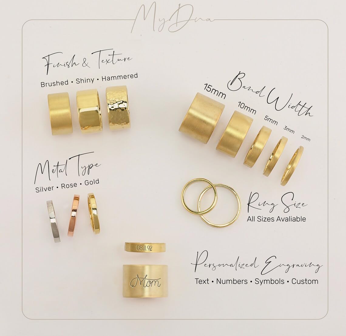 10mm Wide Brushed Gold Band Ring - Handcrafted Elegant Wedding & Engagement Ring - Promise & Friendship Rings - Perfect for Anniversaries, Proposals & Special Occasions