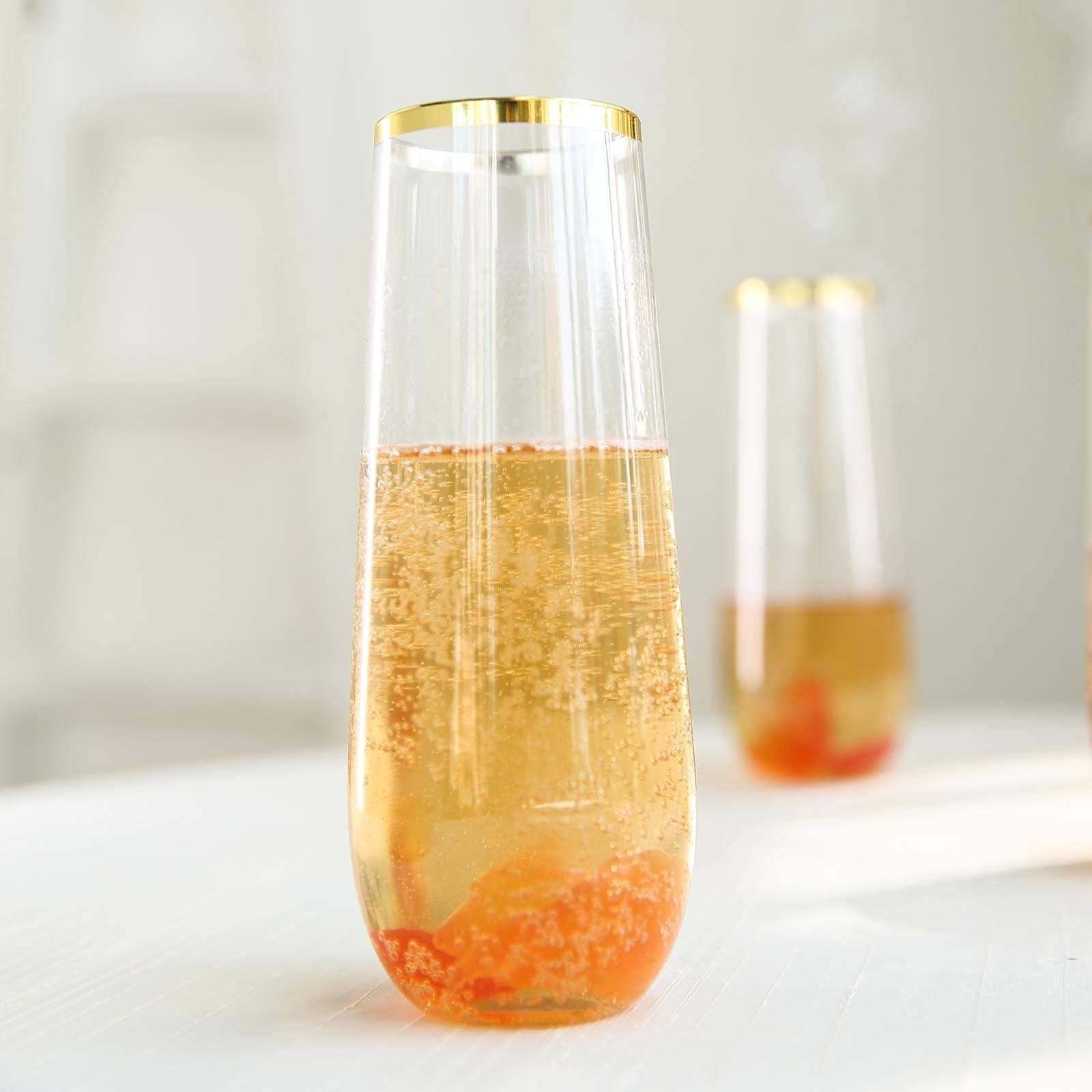 6-Pack Balsa Gold Rim Plastic Champagne Glasses for Parties & Weddings