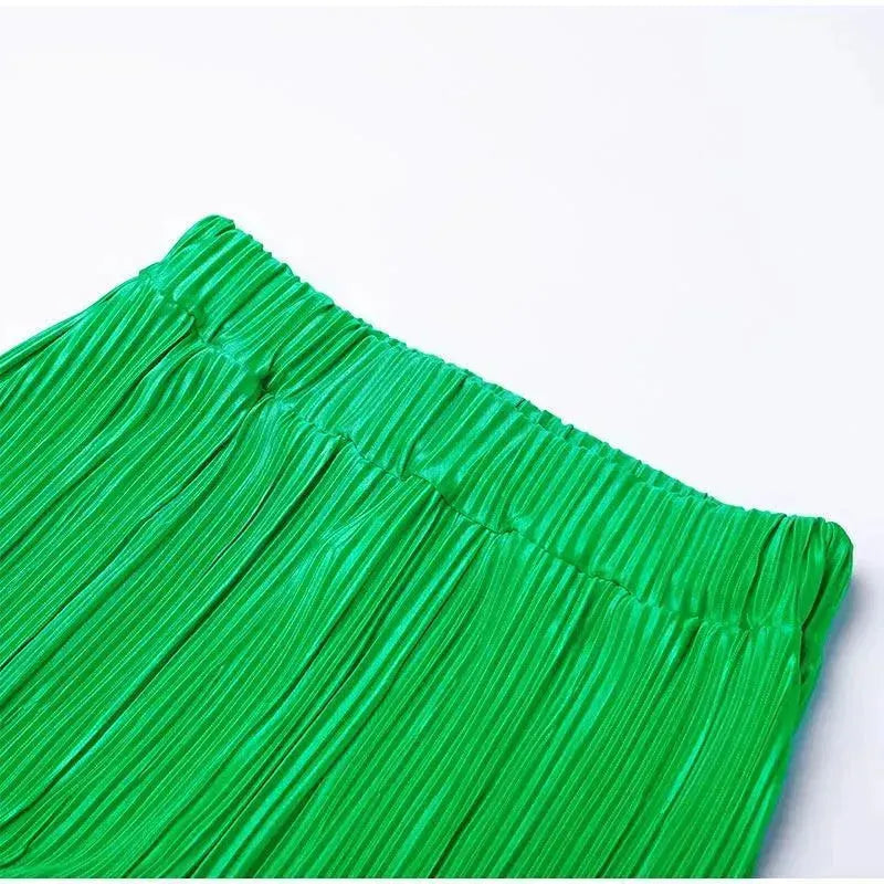Stylish Women's Pleated Two-Piece Pants Set - Trendy High Waist Palazzo Pants & Top Outfit for Work, Party & Casual Wear