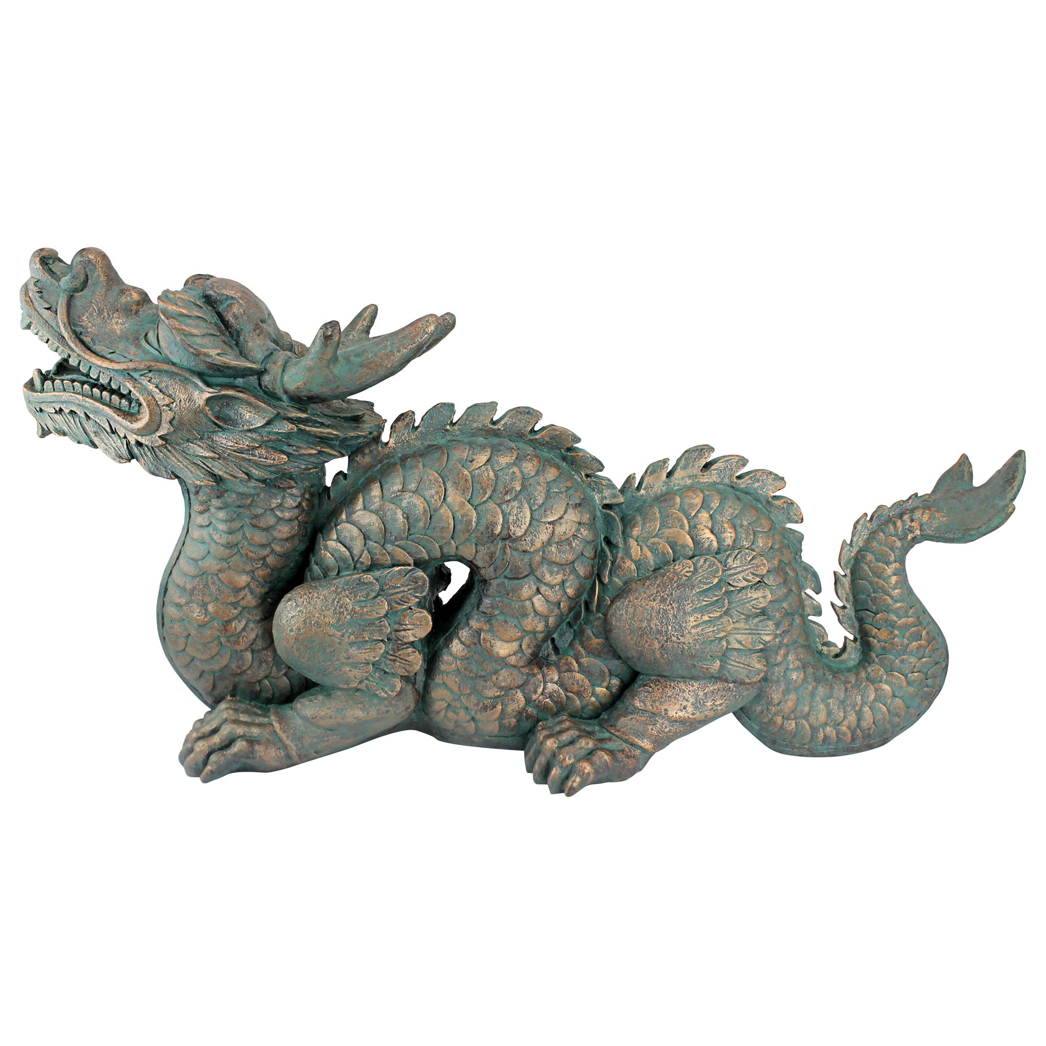 Design Toscano Asian Dragon of the Great Wall Garden Statue - 29 Inch Large Cast Stone Resin Outdoor Decor with Green Bronze Verdigris Finish - Perfect for Asian-Themed Gardens, Patios, and Landscape Design