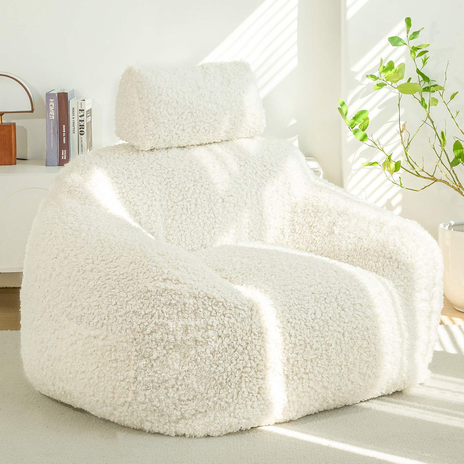 MAXYOYO Large Wool Bean Bag Chair with Pillow - Ultra Comfortable Lounge Chair for Adults & Teens - Perfect for Reading, Gaming, and Relaxing in Living Room, Bedroom or Dorm