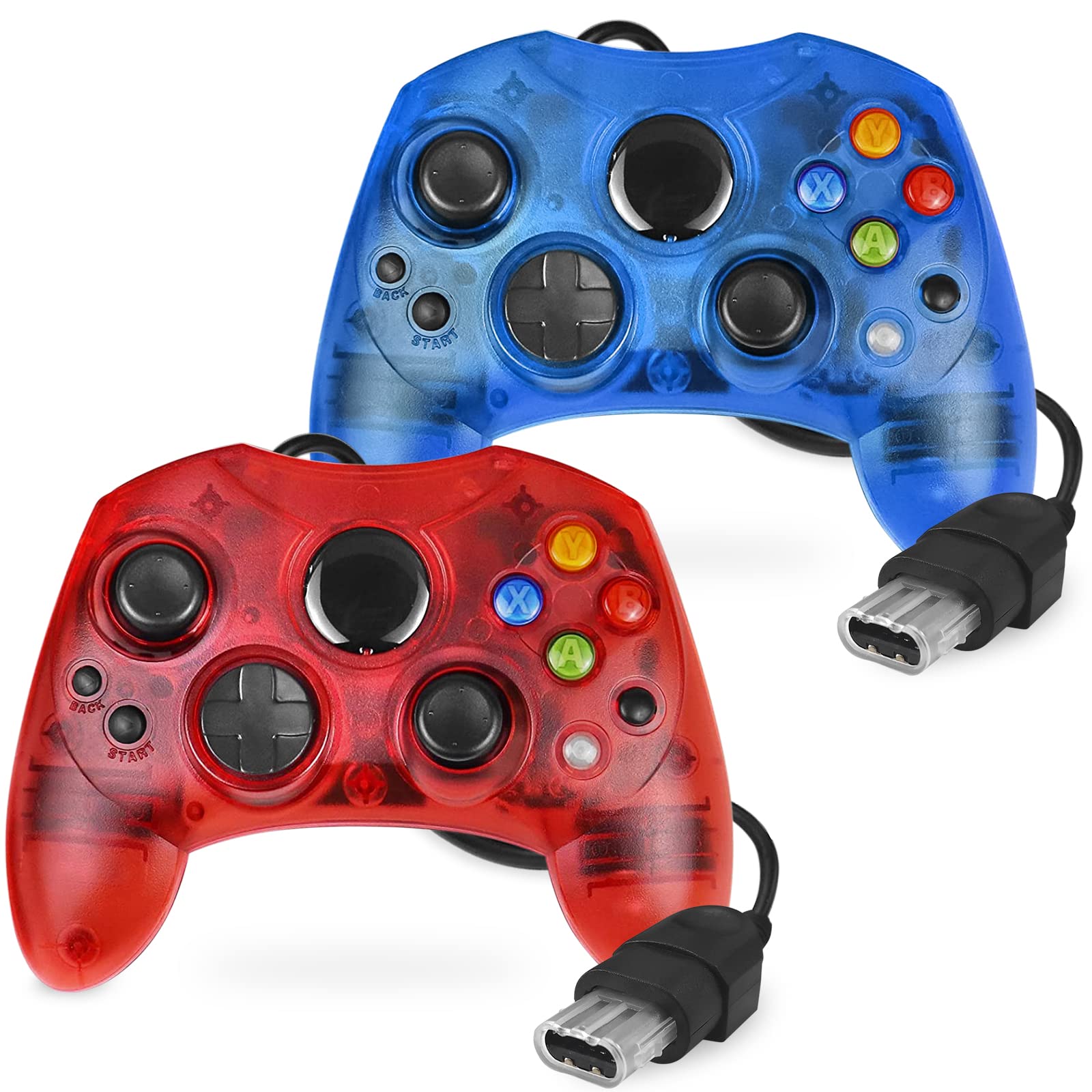 Original Xbox Replacement Controllers - S-Type & Classic Compatible (2-Pack, Sapphire Blue & Ruby Red) for Gaming & Retro Console Enthusiasts