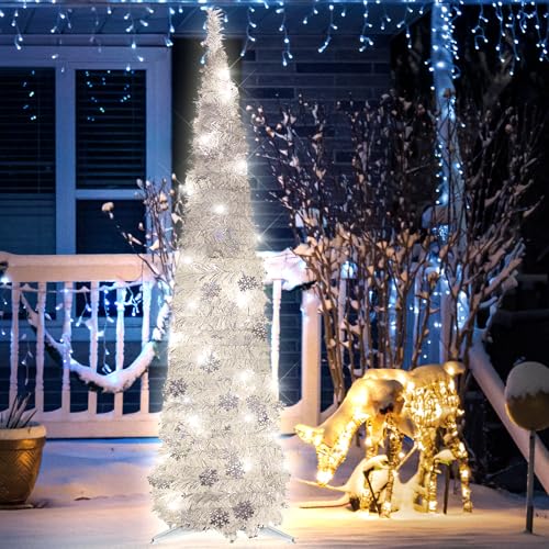 5ft Silver White Tree & Snowflake