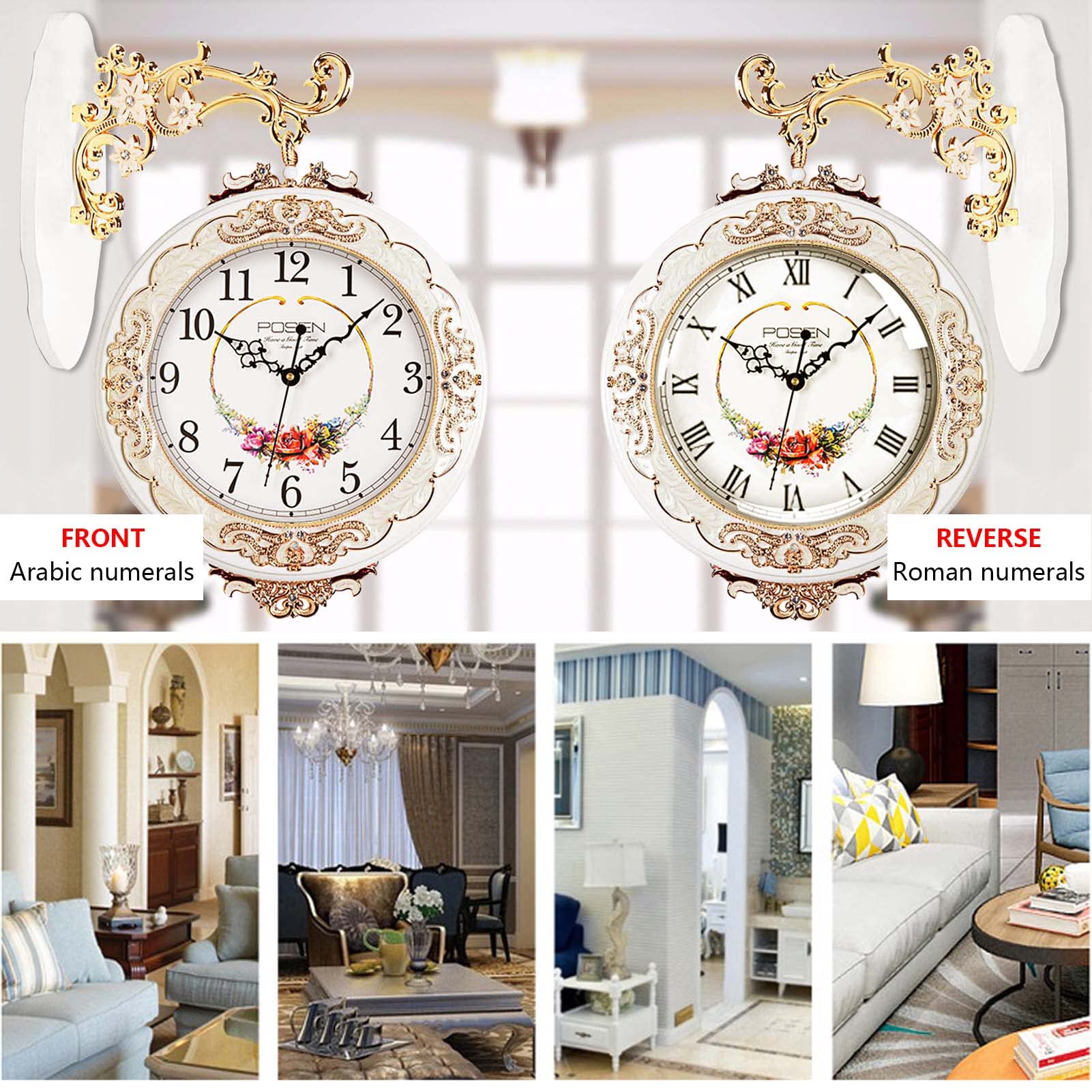 Large Double Sided Wall Clock - Battery Operated Indoor/Outdoor Decorative Clock for Living Room, Bedroom, Office | Perfect for Modern Home Decor & Patio Wall Art