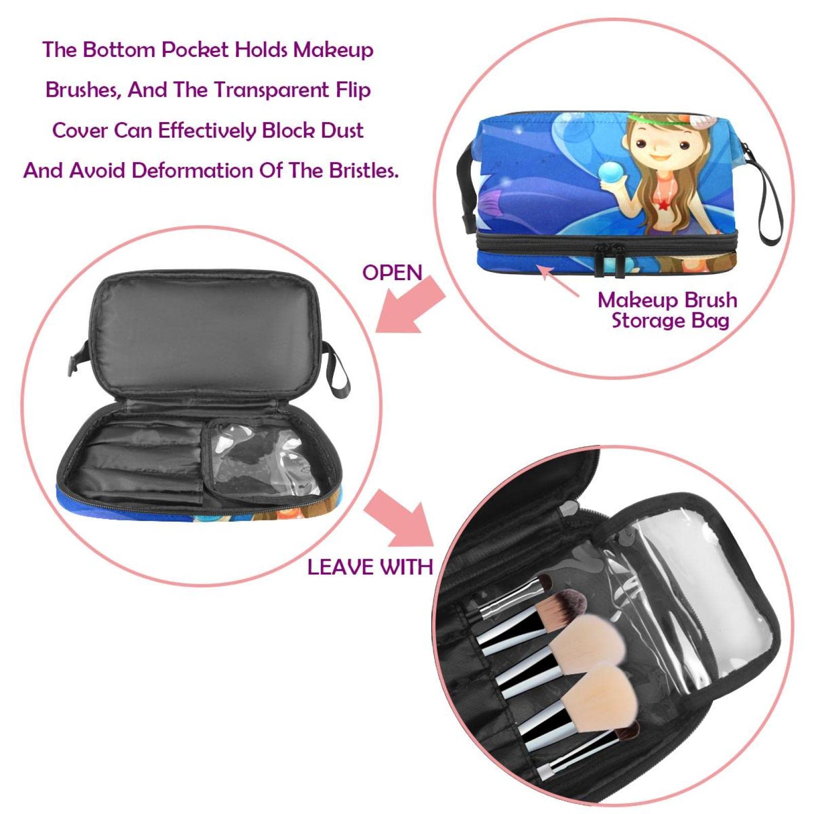 Waterproof Large Makeup Bag with Zipper - Travel Cosmetic Organizer for Women & Girls, Mermaid Cartoon Sea Animal Scallop Design - Perfect for Travel, Gym & Daily Beauty Storage