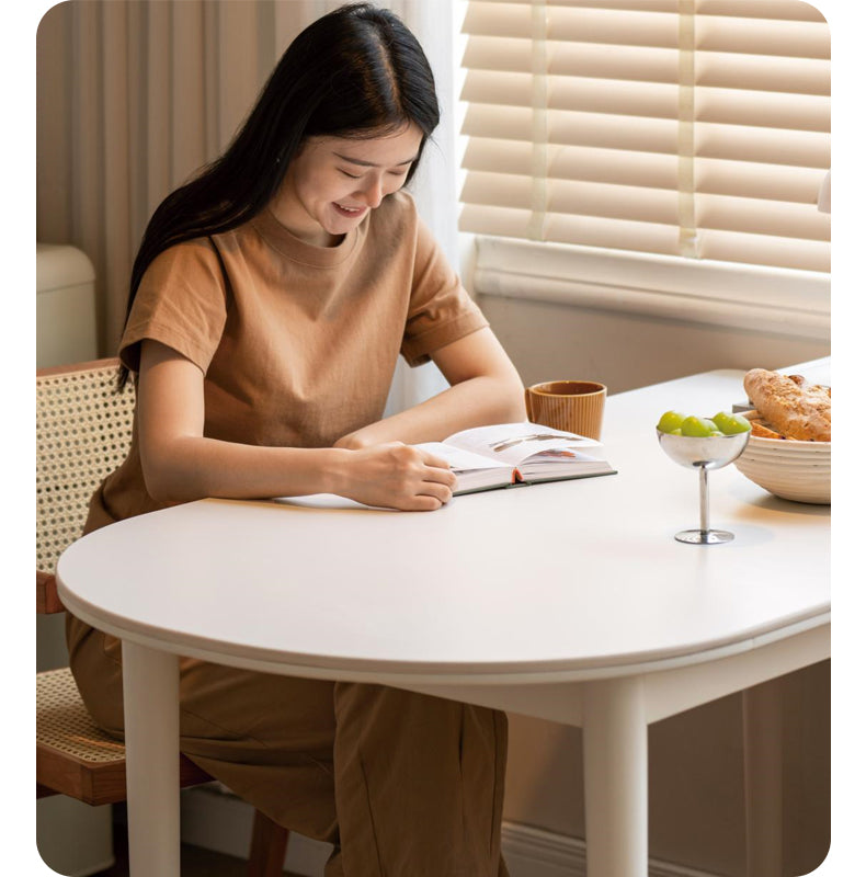 Birch Solid Wood Cream Semi-Circular Dining Table - Modern Farmhouse Style for Small Spaces, Kitchen Nooks & Cozy Breakfast Areas