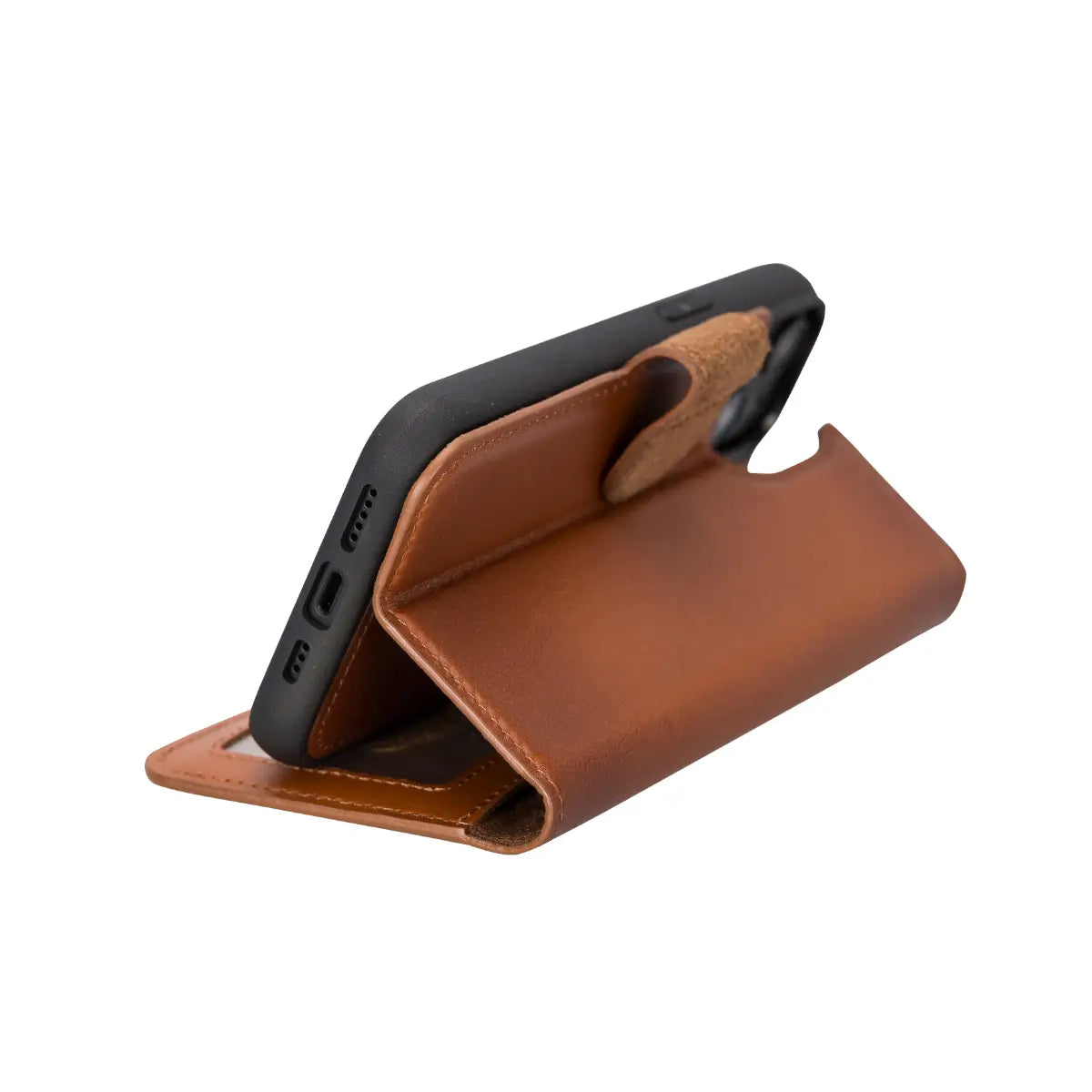 Premium Burnished Tan Leather Wallet Case for iPhone 14 - Slim Protective Cover with Card Slots | Perfect for Everyday Use, Travel & Business (iPhone 14 Case)
