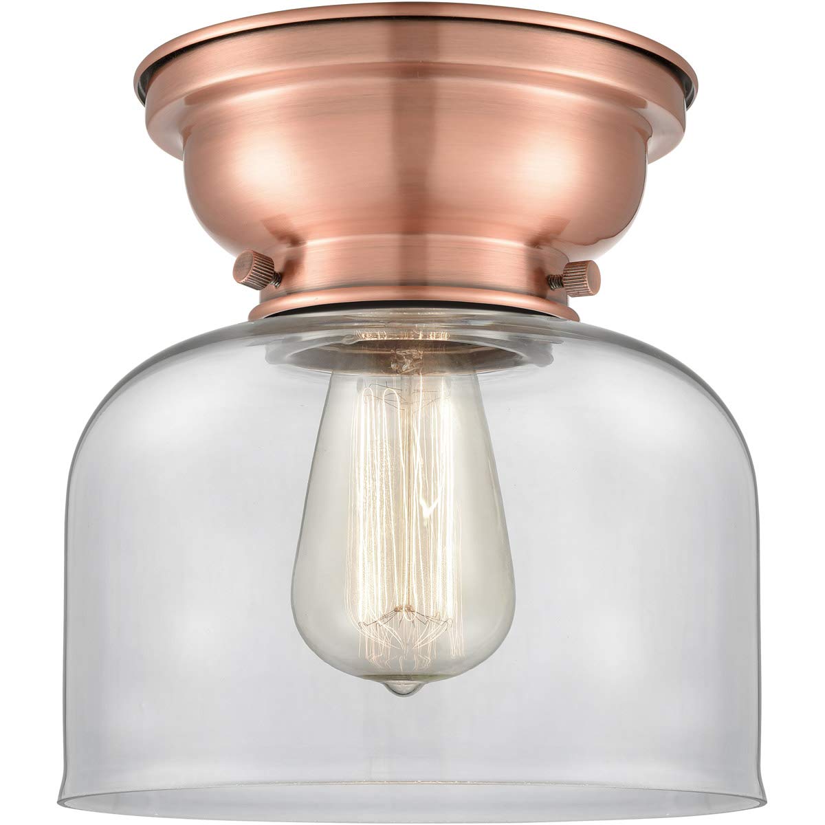Vintage Antique Copper Flush Mount Ceiling Light - 8 Inch Wide Steel and Glass LED Fixture with Medium Base - Perfect for Bedroom, Living Room, and Hallway Lighting