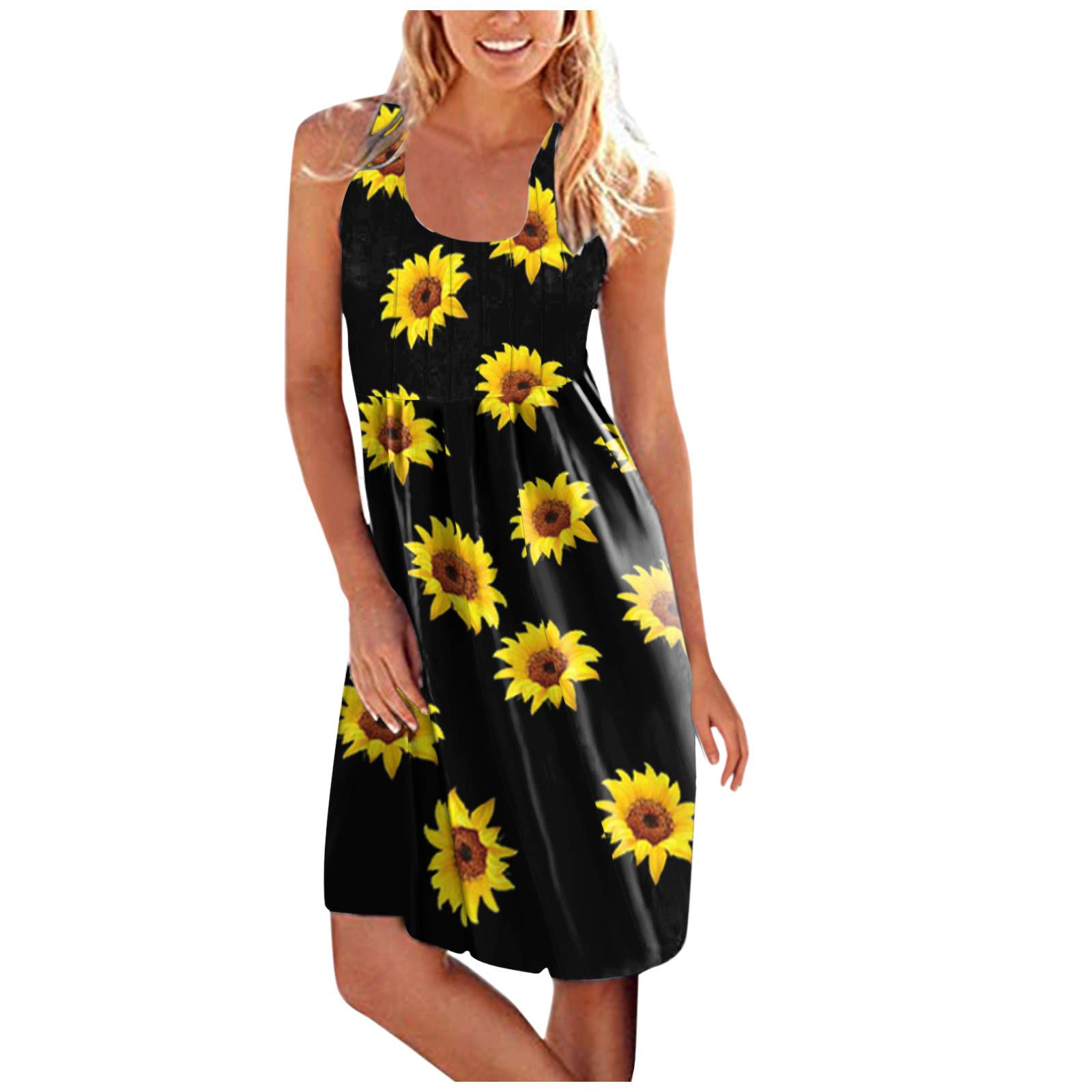 Bohemian Maxi Dress for Women - Casual Gradient Sunflower Printed V-Neck Sleeveless Summer Cami Dress | Perfect for Beach Vacations, Music Festivals & Summer Outings