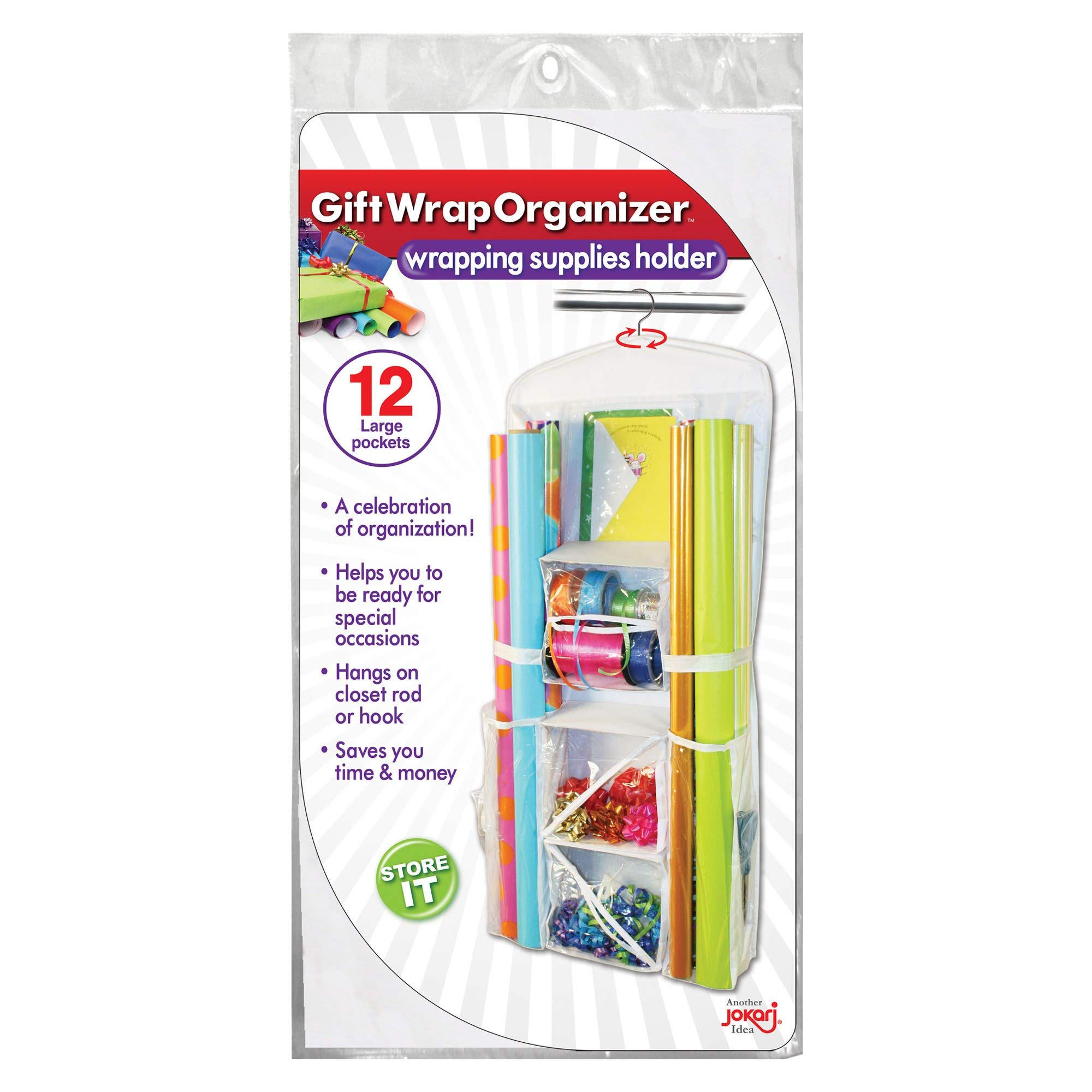 Gift Wrap Organizer Storage - Hanging Bag & Box for Wrapping Paper Rolls, Gift Bags, Bows & Ribbons - Clear Pockets & Hook for Closet Organization - Perfect for Holiday Gift Wrapping & Home Storage Solutions