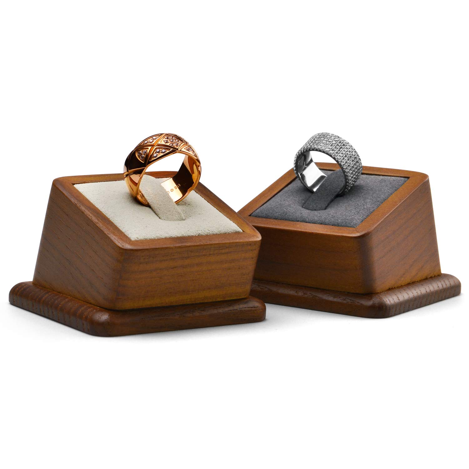 Oirlv Solid Wood Jewelry Display Stand - Square Ring Earrings Bracelet Organizer with Grey Ring Holder | Perfect for Boutique, Jewelry Store & Home Vanity Display