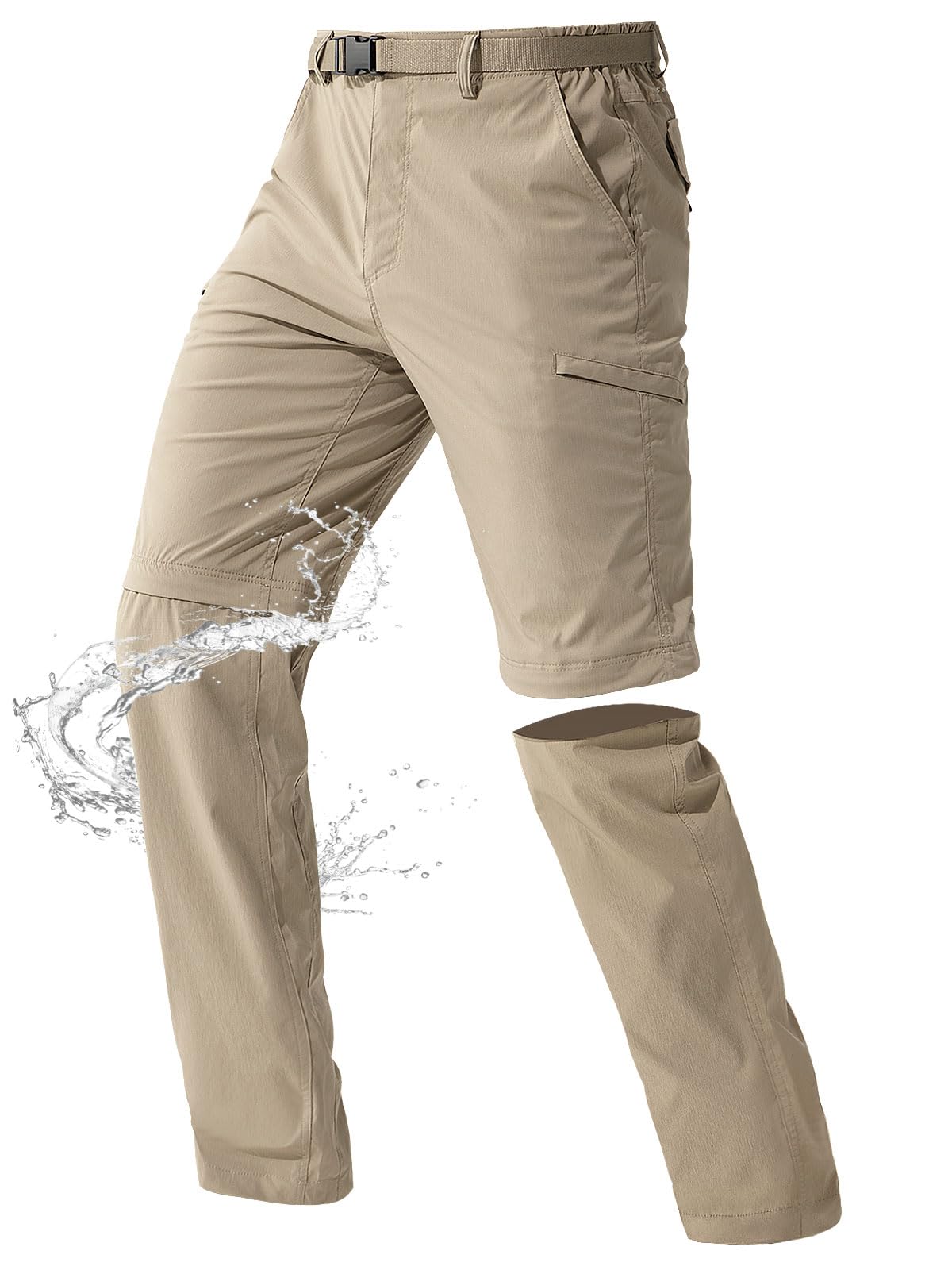 FREE SOLDIER Men's Outdoor Convertible Hiking Pants with Belt - Lightweight Quick Dry Tactical Cargo Pants for Hiking, Camping & Travel - Nylon Spandex Stretchable Outdoor Adventure Pants