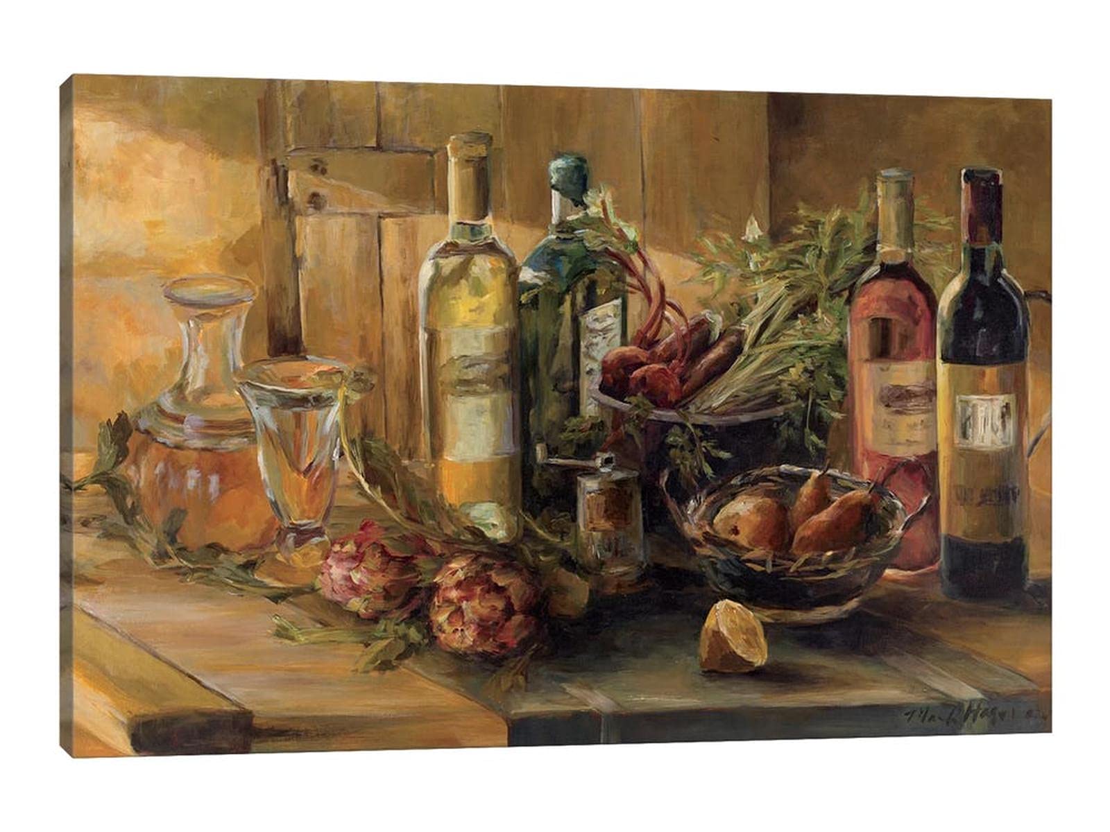 Vintage Wine & Cups Wall Art Painting Set - 28x40 Inches Kitchen Dining Room Decor, Bar & Home Wall Art | Perfect for Farmhouse, Rustic & Vintage Style Kitchens