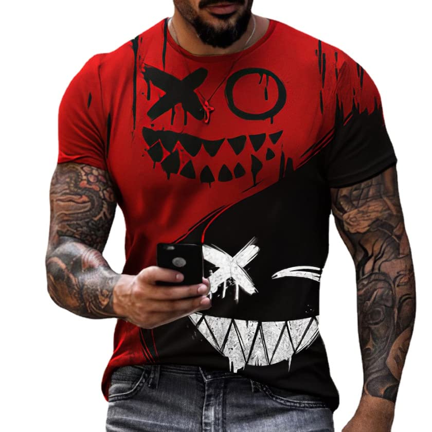 Bahia Summer Men's Streetwear Abstract Graffiti Graphic Tee - Funny 3D Smile Print Casual Round Neck T-Shirt | Trendy Urban Fashion for Street Style & Summer Outings