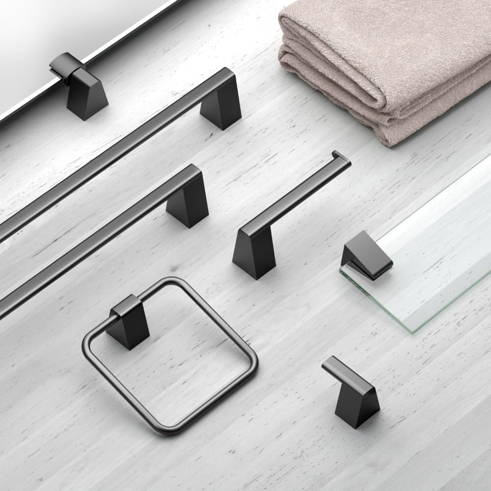 Gatco 5656MX Matte Black A-Line Bathroom Glass Shelf - Perfect for Shower, Bathroom Storage & Organization