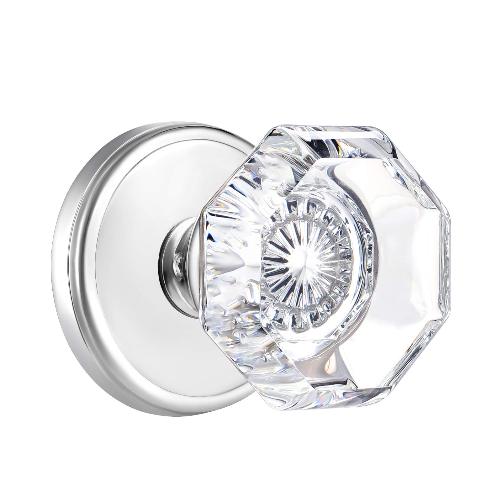 Octagon Crystal Glass Door Knobs - Polished Chrome Interior Door Handles for Hallway, Closet & Bedroom - Elegant Passage Hardware for Home Décor