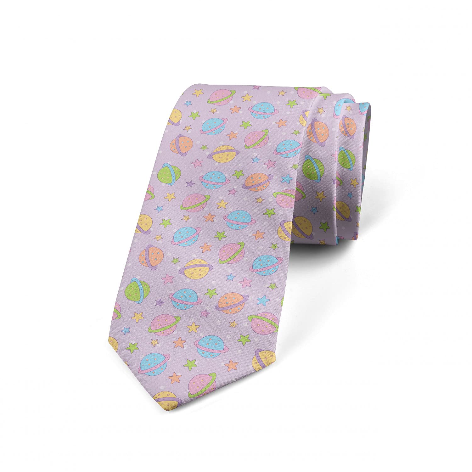 Ambesonne Men's Tie - Stylish Pastel Galactic Planets Design, 3.7