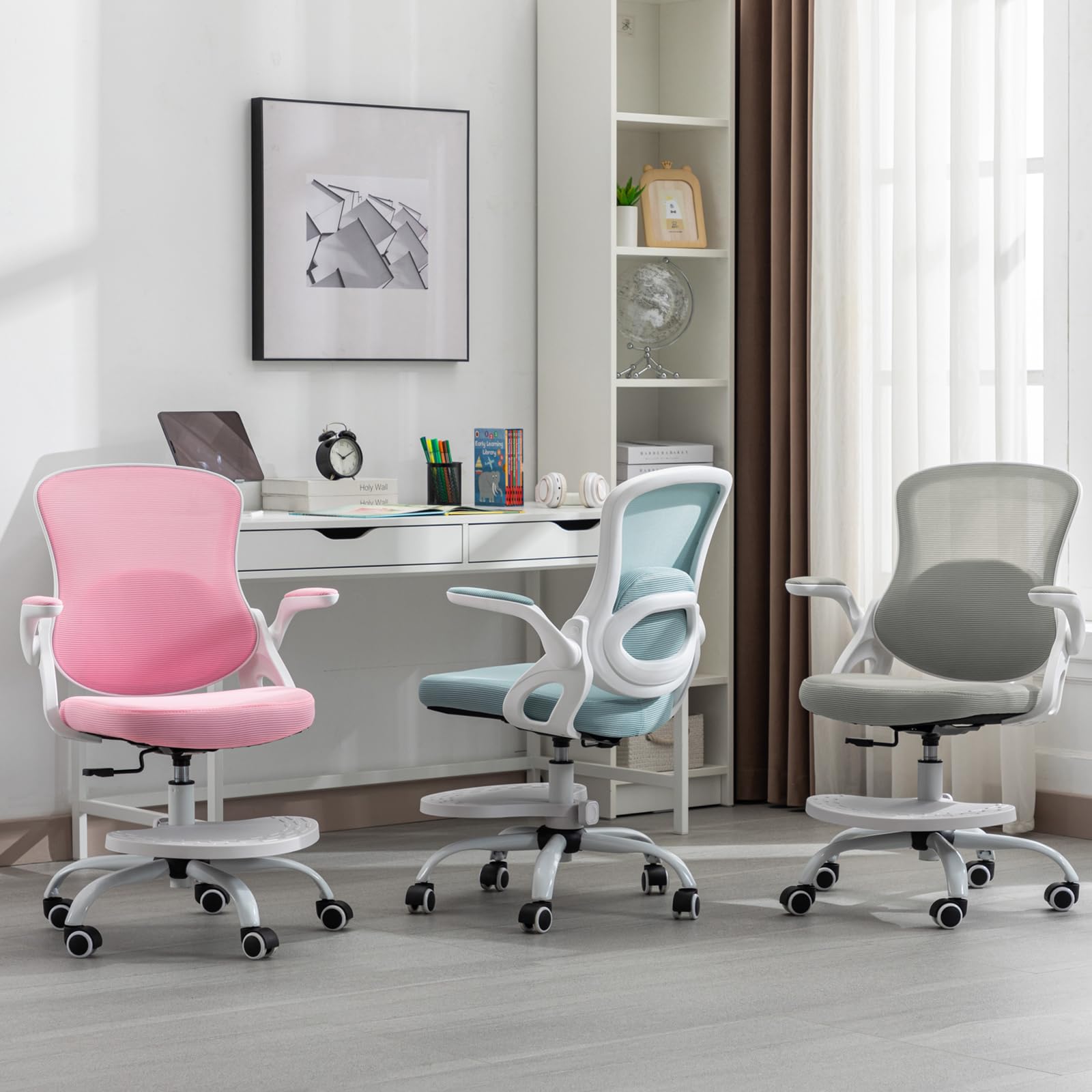 **Ergonomic Kids Study Chair with Adjustable Height - Swivel Mesh Desk Chair with Wheels - Pink Children's Office Chair for Bedroom & Home Schooling**    *(Perfect for Homework, Online Learning & Comfortable Study Sessions)*