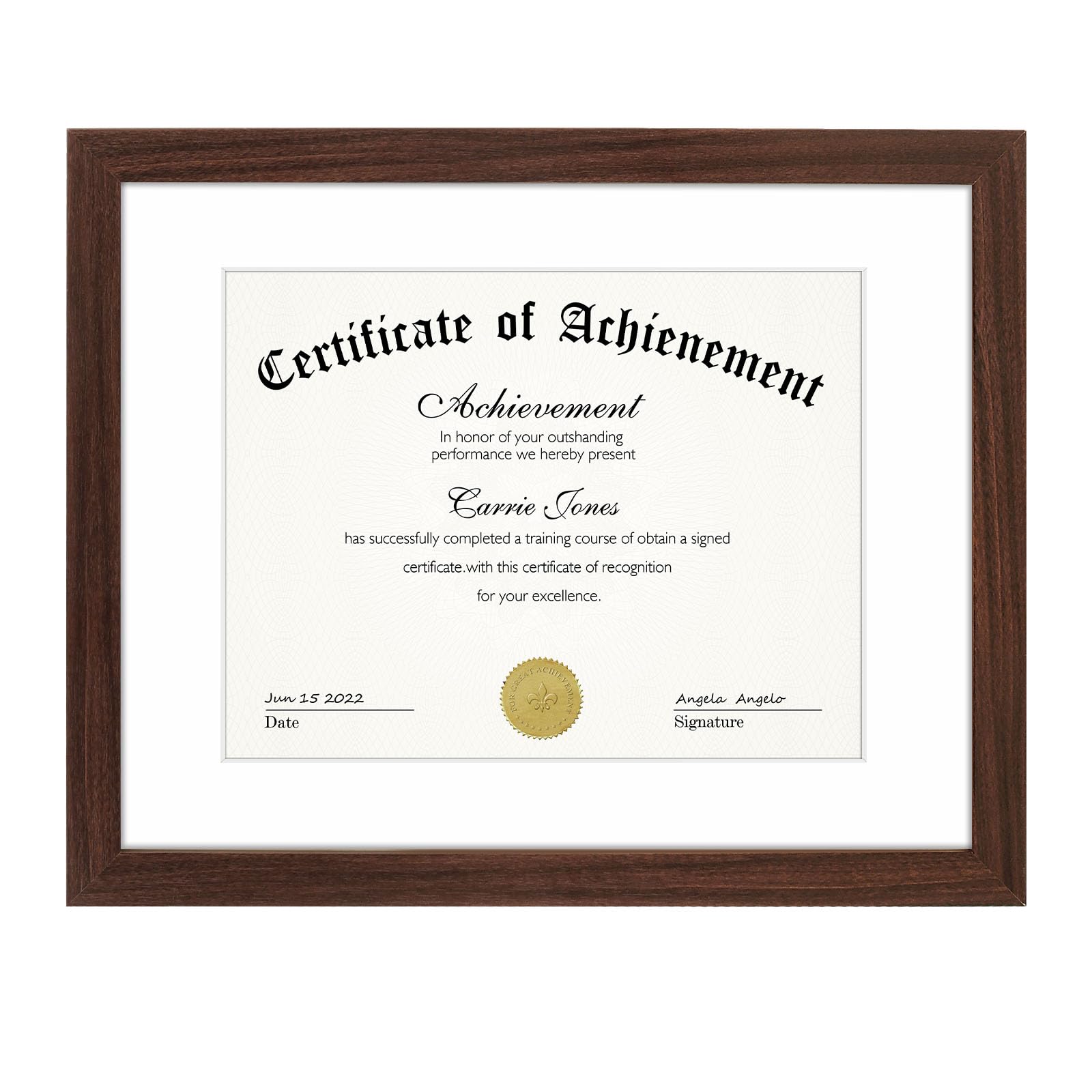 11x14 Certificate Frame with Mat for 8.5x11 Documents - Walnut Wood Picture Frame with Wall Hangers - Perfect for Displaying Diplomas, Awards, Certificates & Artwork - Home Office Decor & Gift Idea