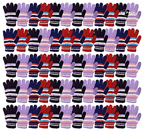 60 Pack Striped Fuzzy Gloves