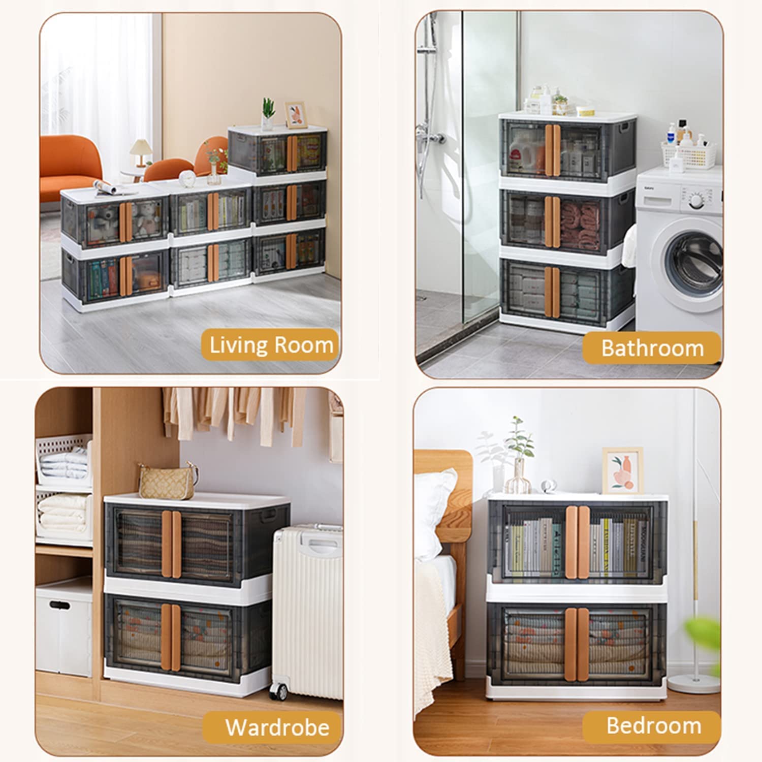 Wookon 76 Qt Stackable Plastic Storage Bins with Lids & Wheels - 4 Pack Collapsible Closet Organizers for Office, Home & Garage Storage Organization