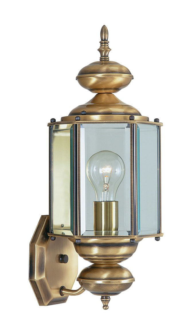 Livex Lighting 2006-01 Outdoor Wall Lantern with Clear Beveled Glass Shades in Antique Brass - Weatherproof Exterior Light Fixture for Porch, Patio, Garden and Entryway