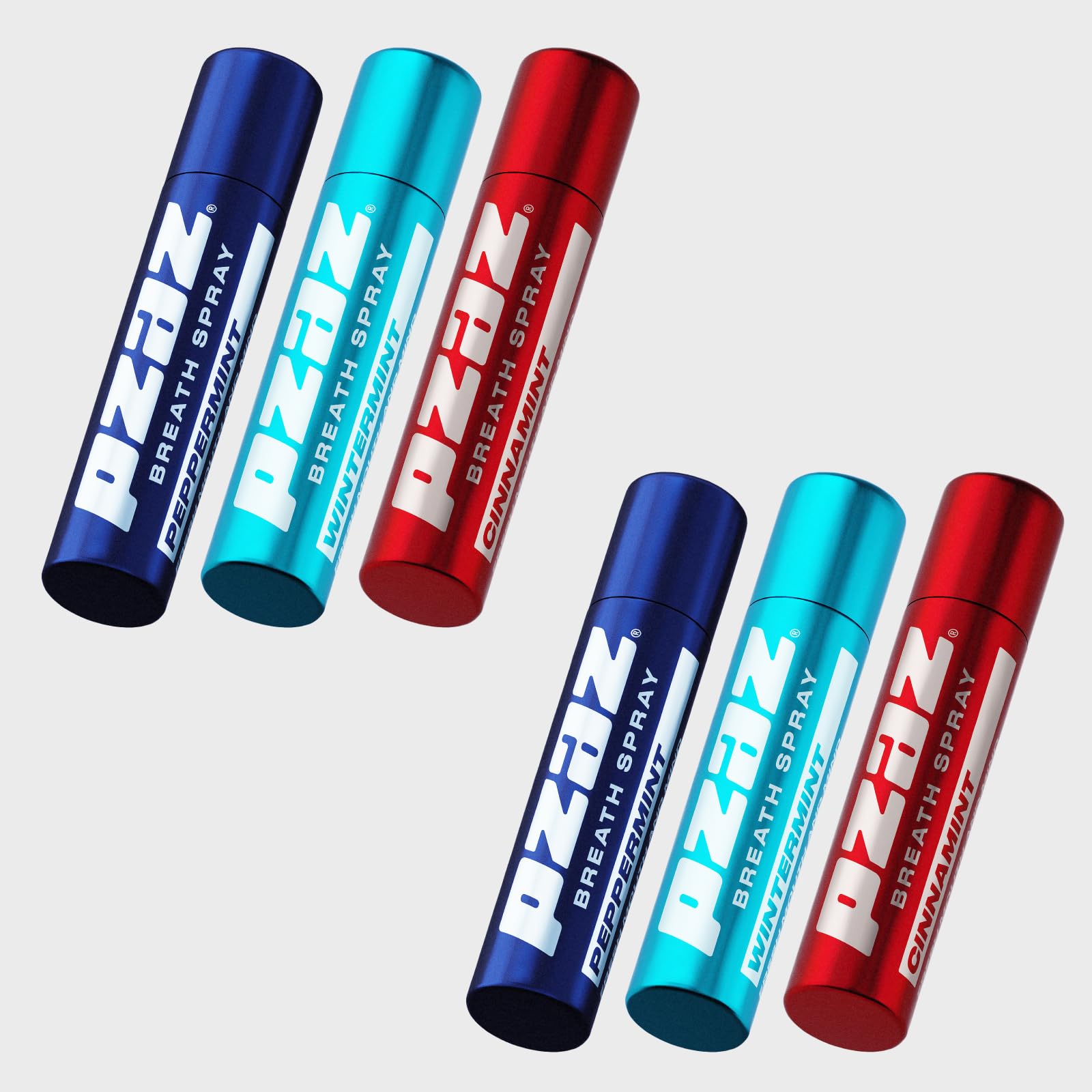 Pzaz Peppermint, Wintermint & Cinnamint Breath Spray Pack of 6 - Sugar-Free, Gluten-Free & Vegan Bad Breath Freshener with Caffeine & Vitamins - 0 Calories for Fresh Breath - Perfect for Work, Dates & Travel