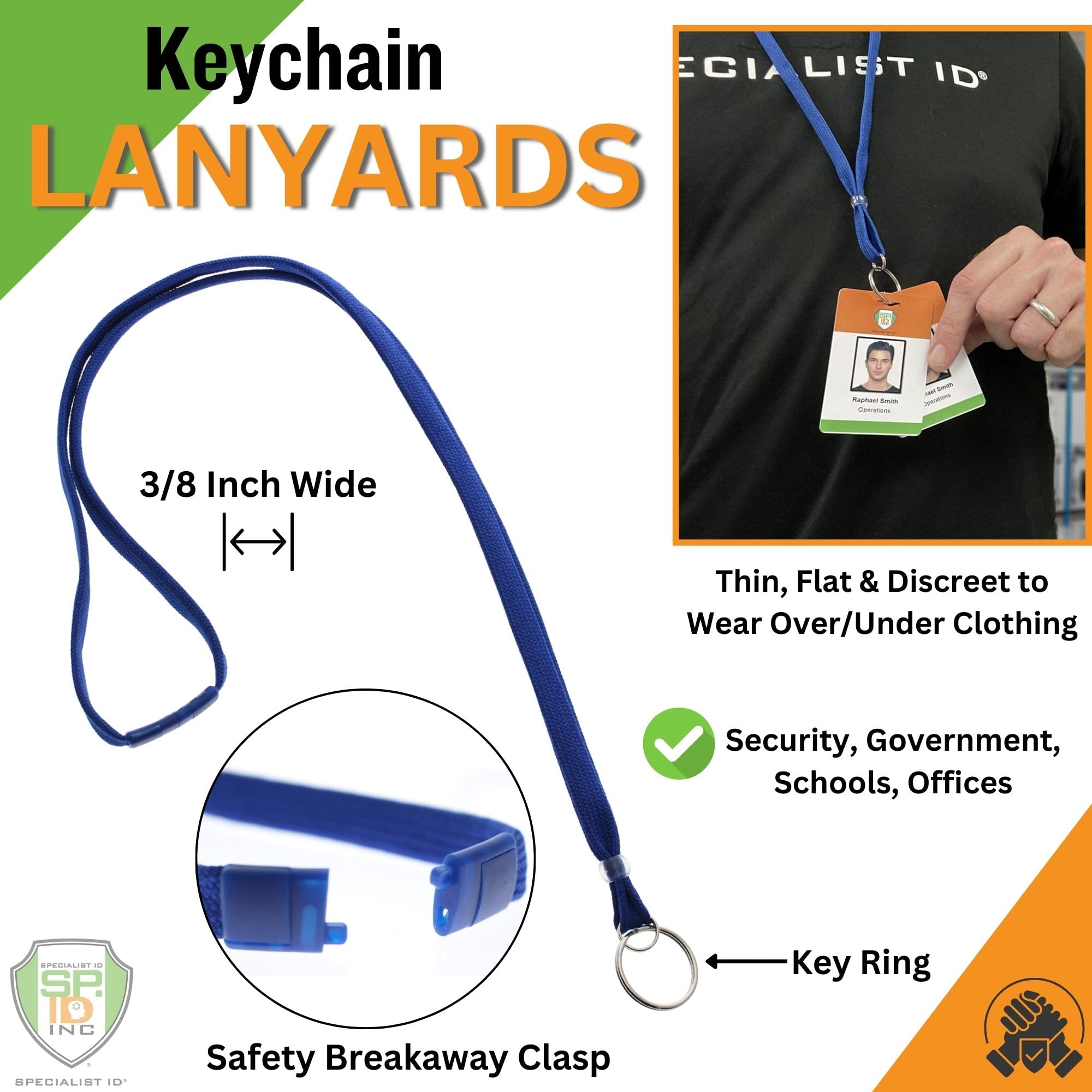 Heavy Duty Breakaway Lanyards 100 Pack - ID Badge & Key Holder with Split Ring for Office & Events (Royal Blue)