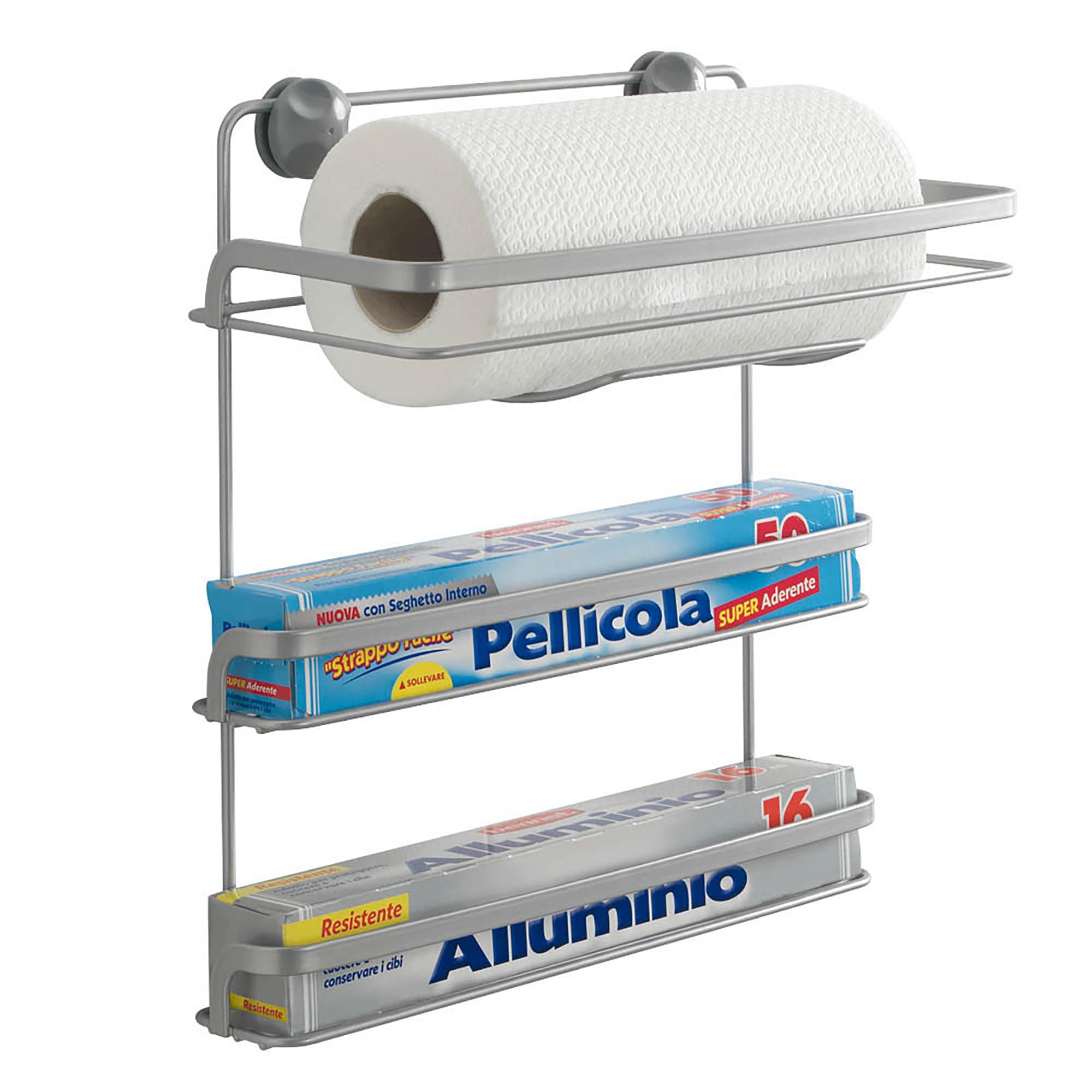 Metaltex Eureka 3-Stage Metal Kitchen Roll Dispenser, Silver - Perfect for Countertop Paper Towel Storage in Kitchens & Restaurants