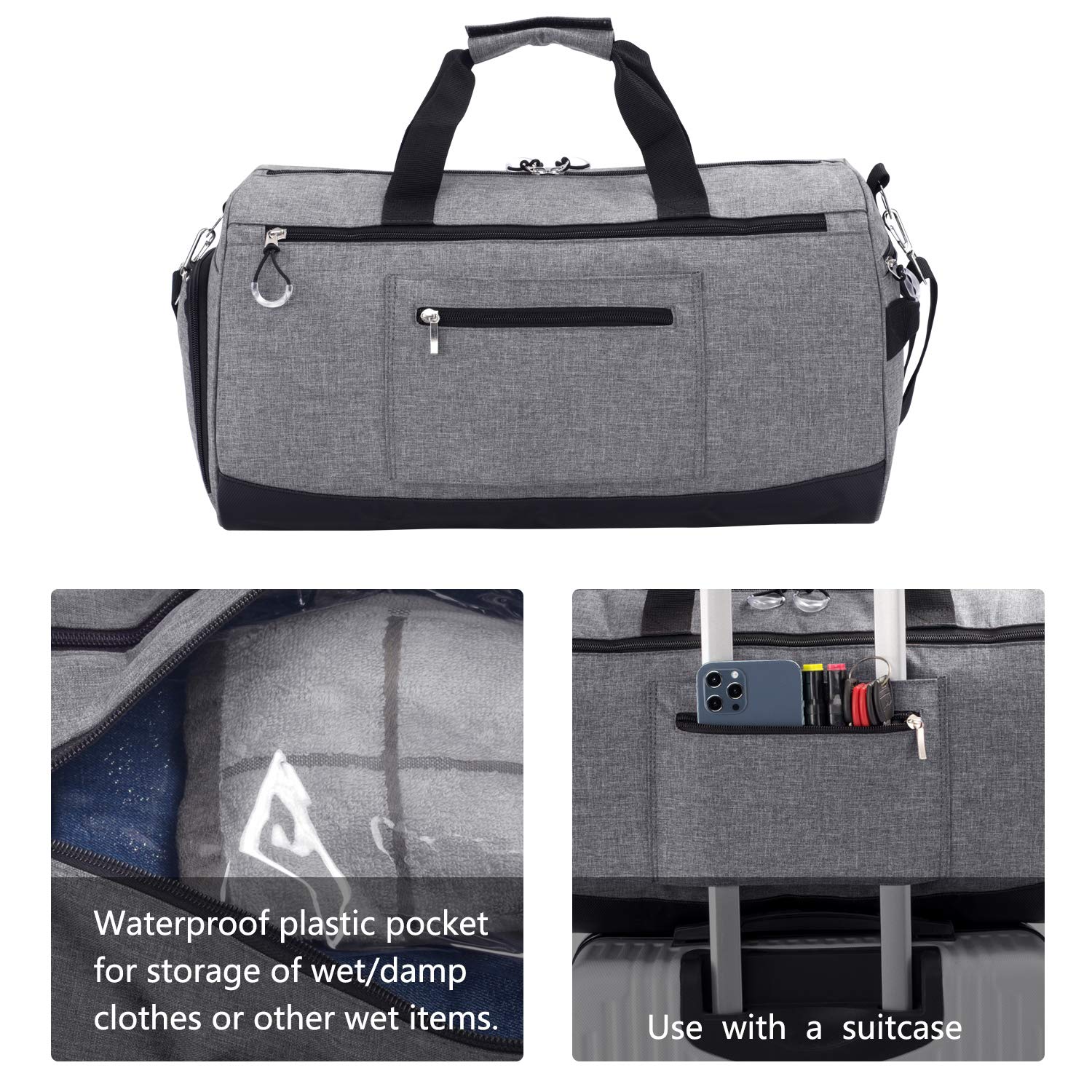 Kuston Sports Gym Bag with Separate Shoes Compartment & Wet Pocket - Durable Gym Duffel Bag for Men & Women - Perfect for Workouts, Travel & Overnight Trips - Grey