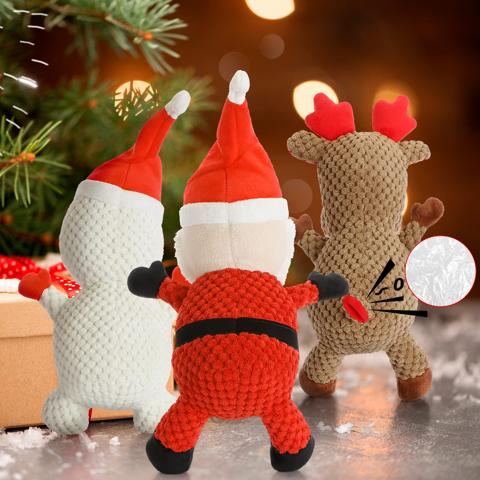 Senneny 3 Pack Christmas Dog Toys - Santa, Reindeer & Snowman Plush Squeaky Toys for Puppies & Dogs | Interactive Chew Toys for Small, Medium & Large Breeds | Perfect for Holiday Playtime & Training Gifts
