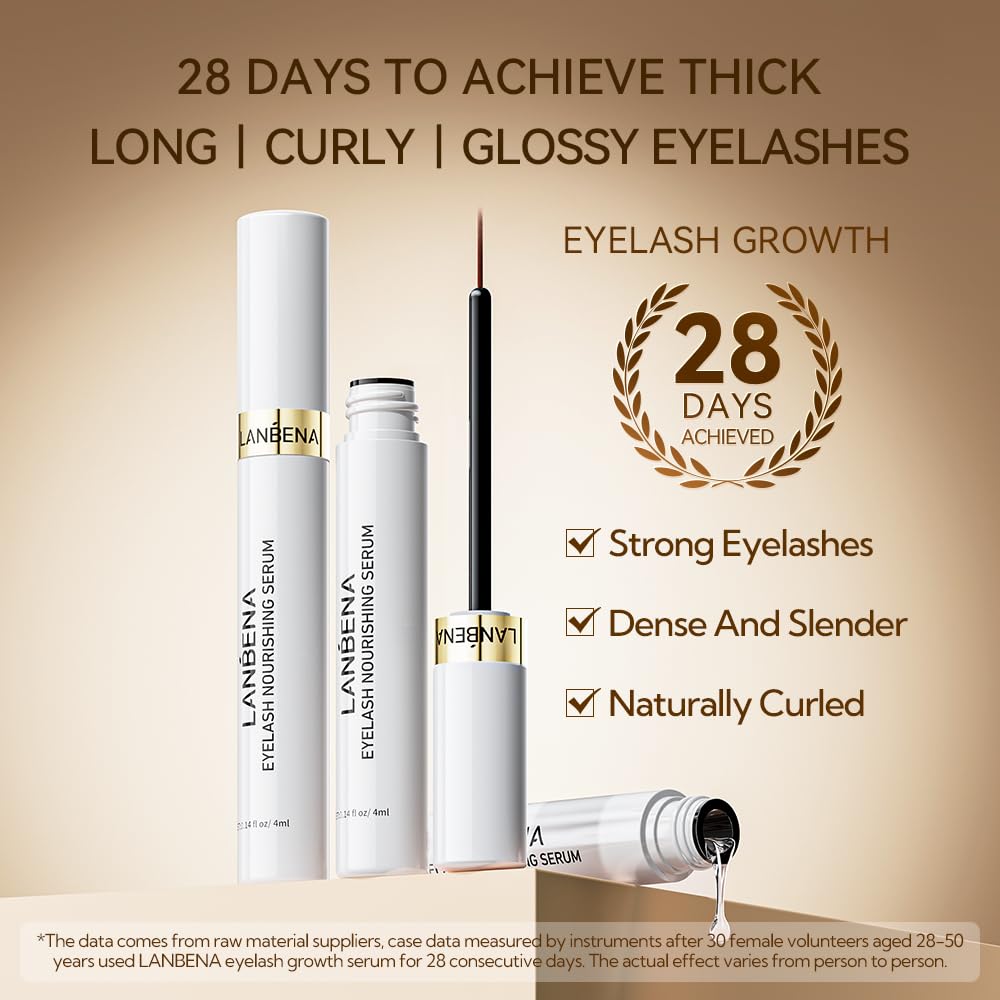 LANBENA Eyelash & Eyebrow Growth Serum - Advanced Hypoallergenic Lash Treatment for Longer, Thicker Lashes & Brows (0.14 Fl Oz) - Perfect for Daily Use & Special Occasions