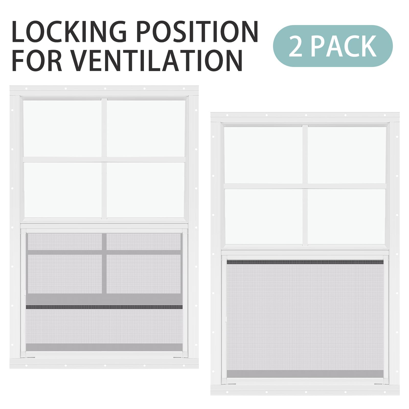 Tandefio 2-Pack 18x27 Inch White Flush Mount Shed Windows with Tempered Glass & Screen - Sliding Windows with Vertical Slider & Screws - Perfect for Chicken Coops, Loft Sheds, Barns & Outdoor Structures