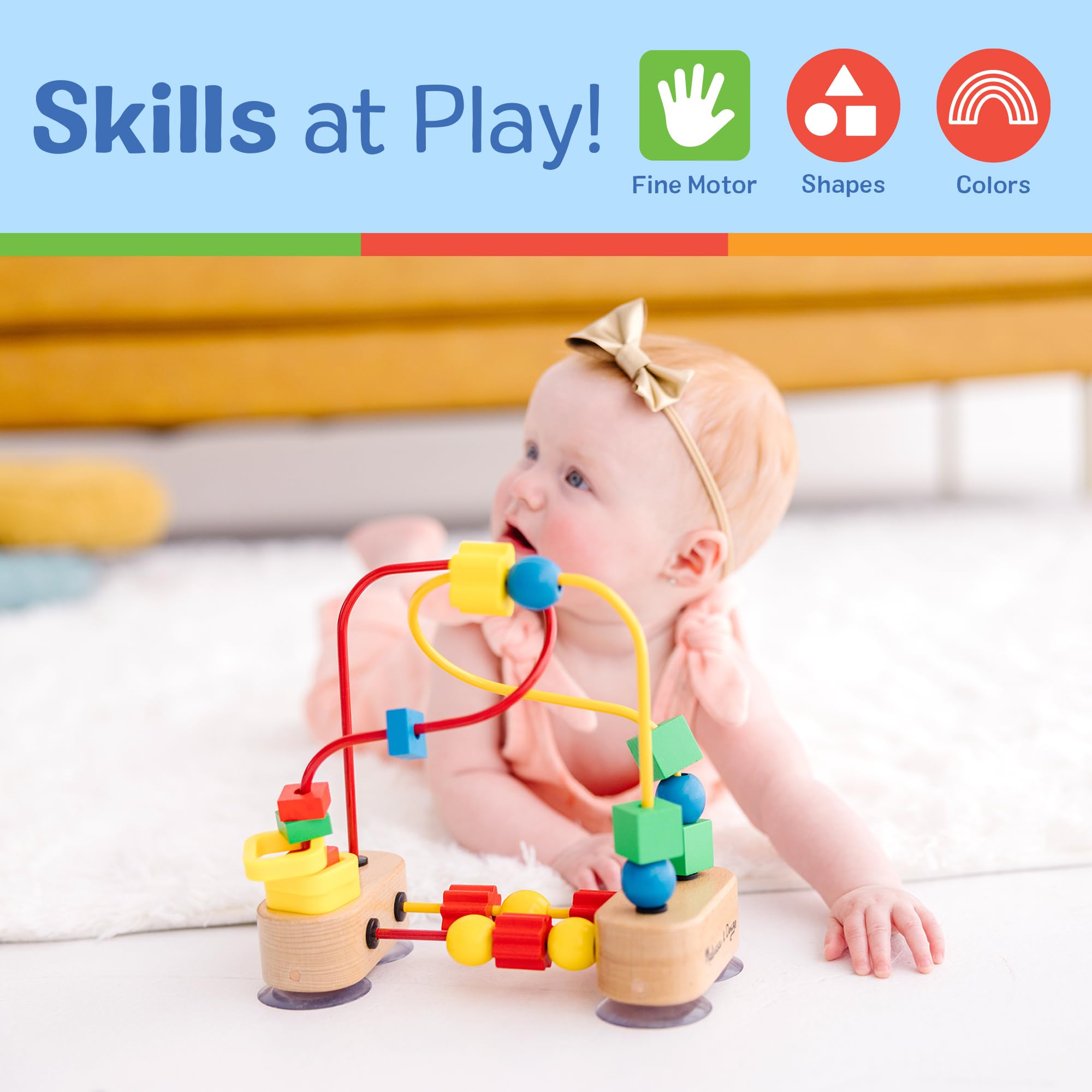 Melissa & Doug First Bead Maze - Wooden Educational Toy for Toddlers & Babies | Montessori Learning Activity for Fine Motor Skills | Perfect for Floor Play, High Chair & Table Use